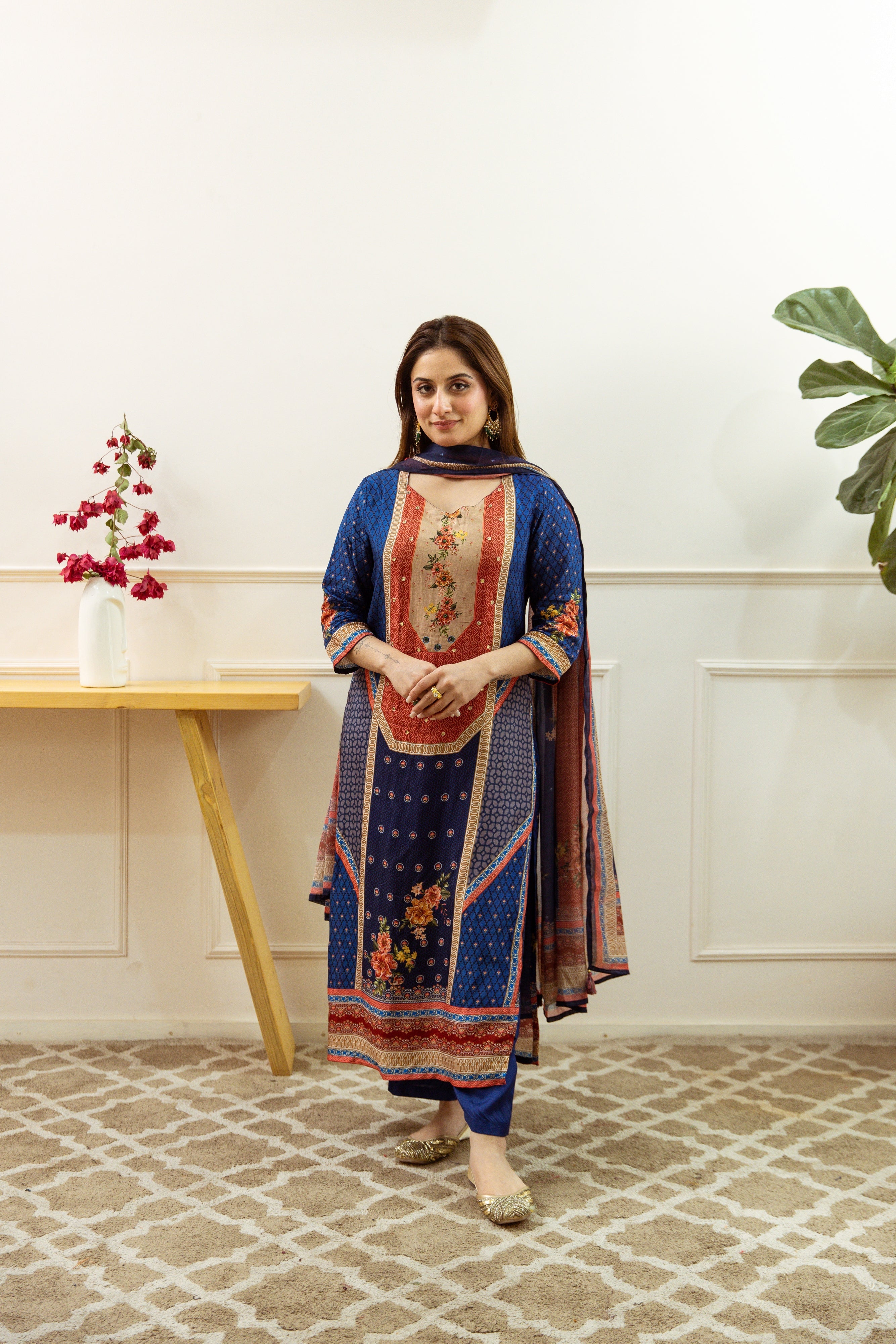 Multicolor Dolla Silk Kurta Pant and Dupatta Set