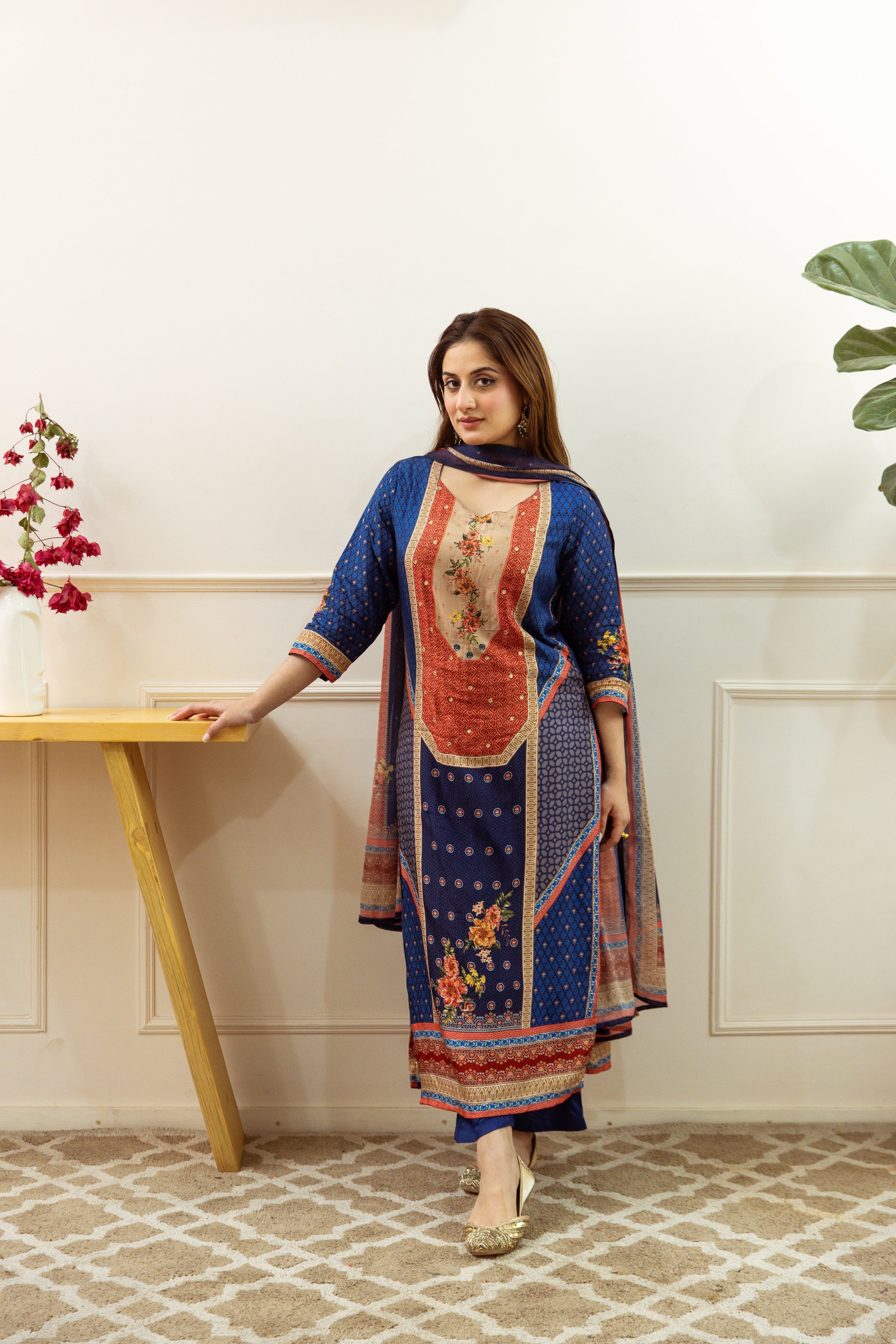 Multicolor Dolla Silk Kurta Pant and Dupatta Set