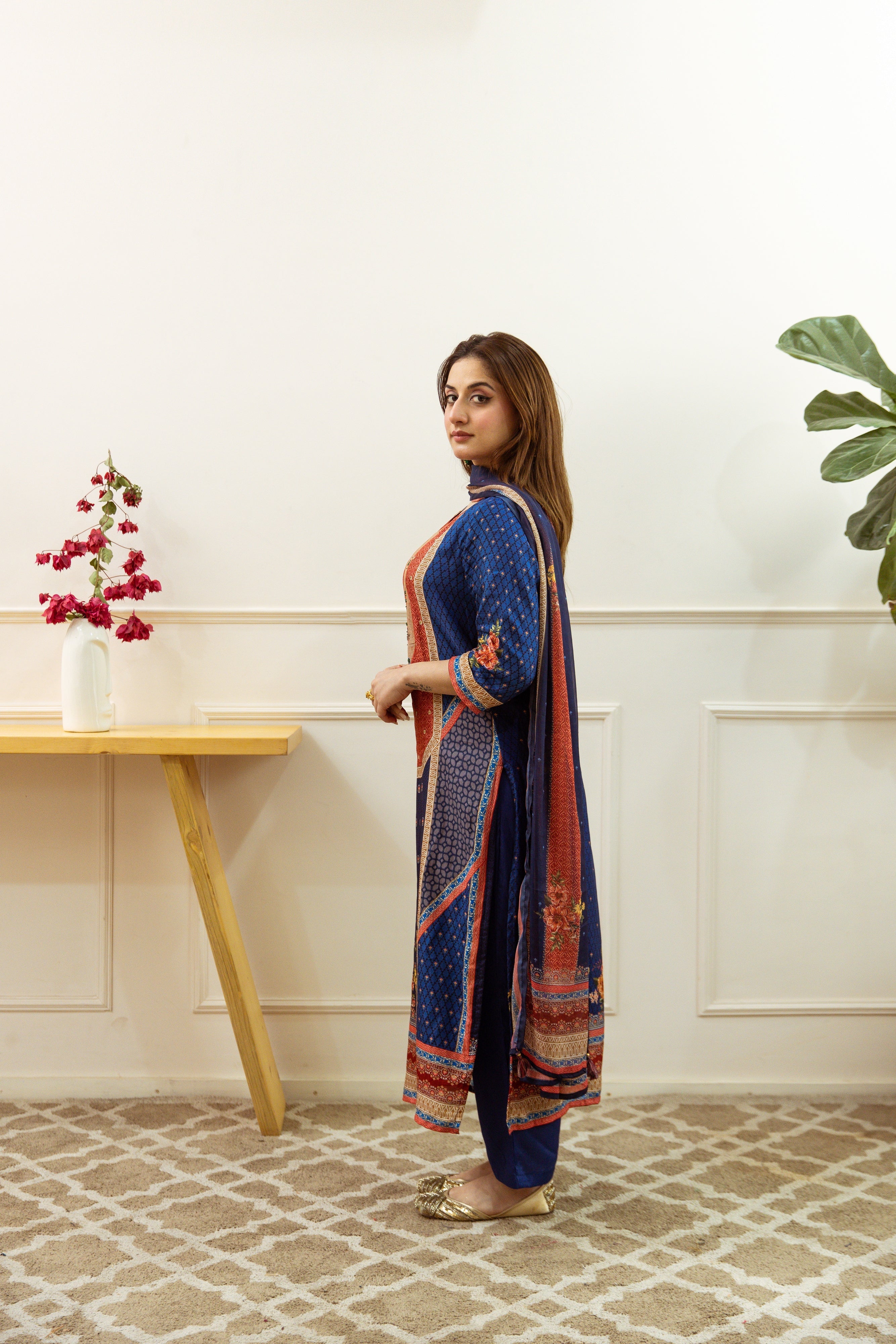 Multicolor Dolla Silk Kurta Pant and Dupatta Set