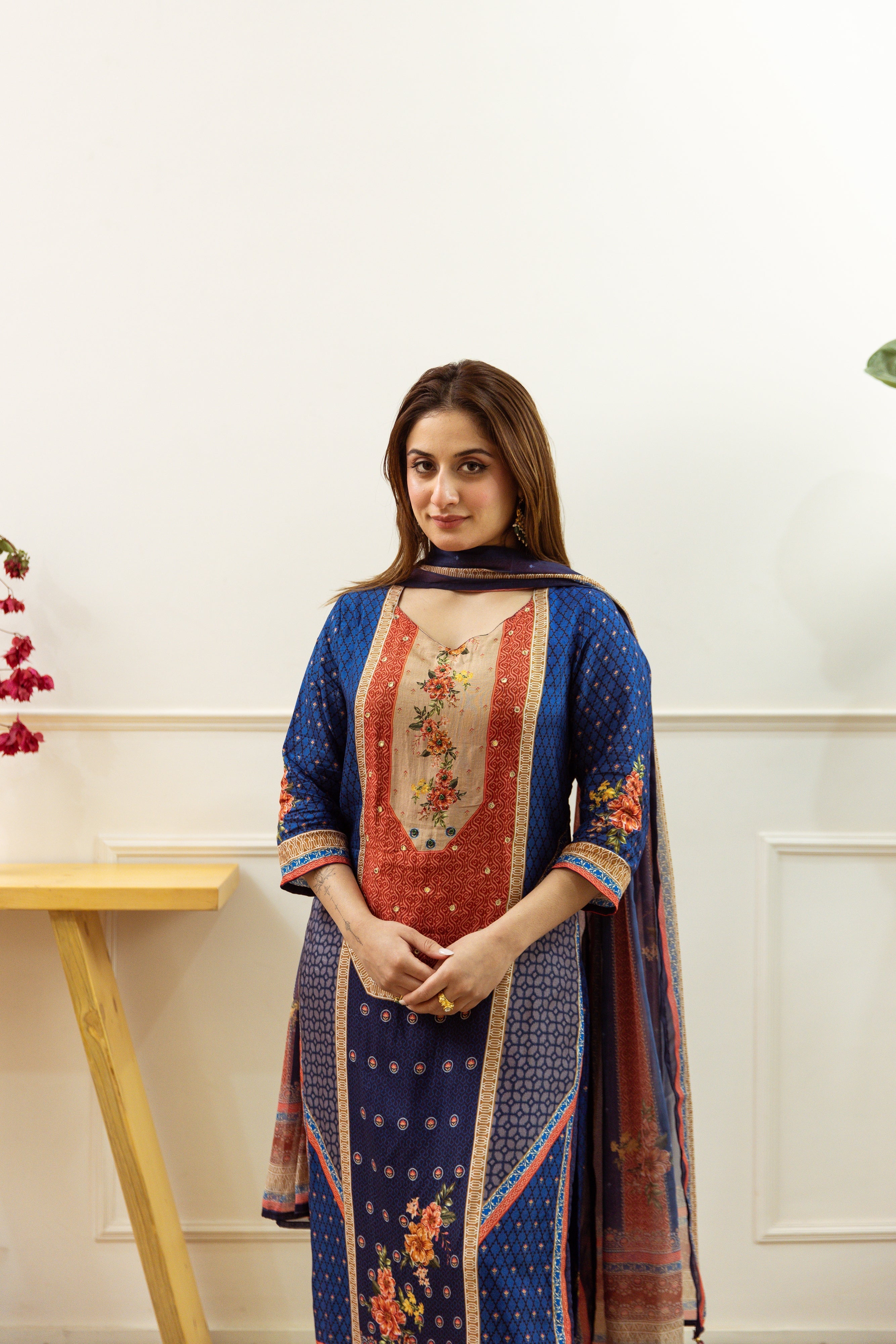 Multicolor Dolla Silk Kurta Pant and Dupatta Set