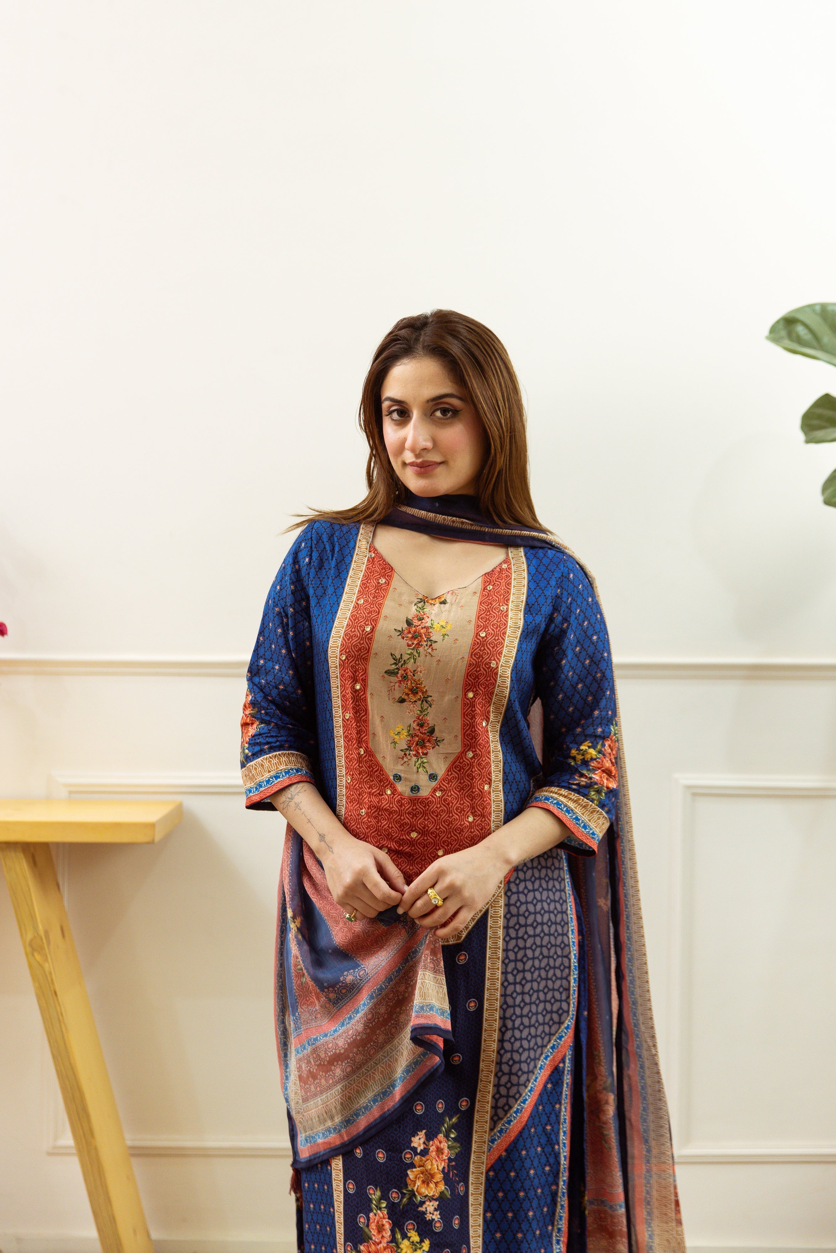 Multicolor Dolla Silk Kurta Pant and Dupatta Set