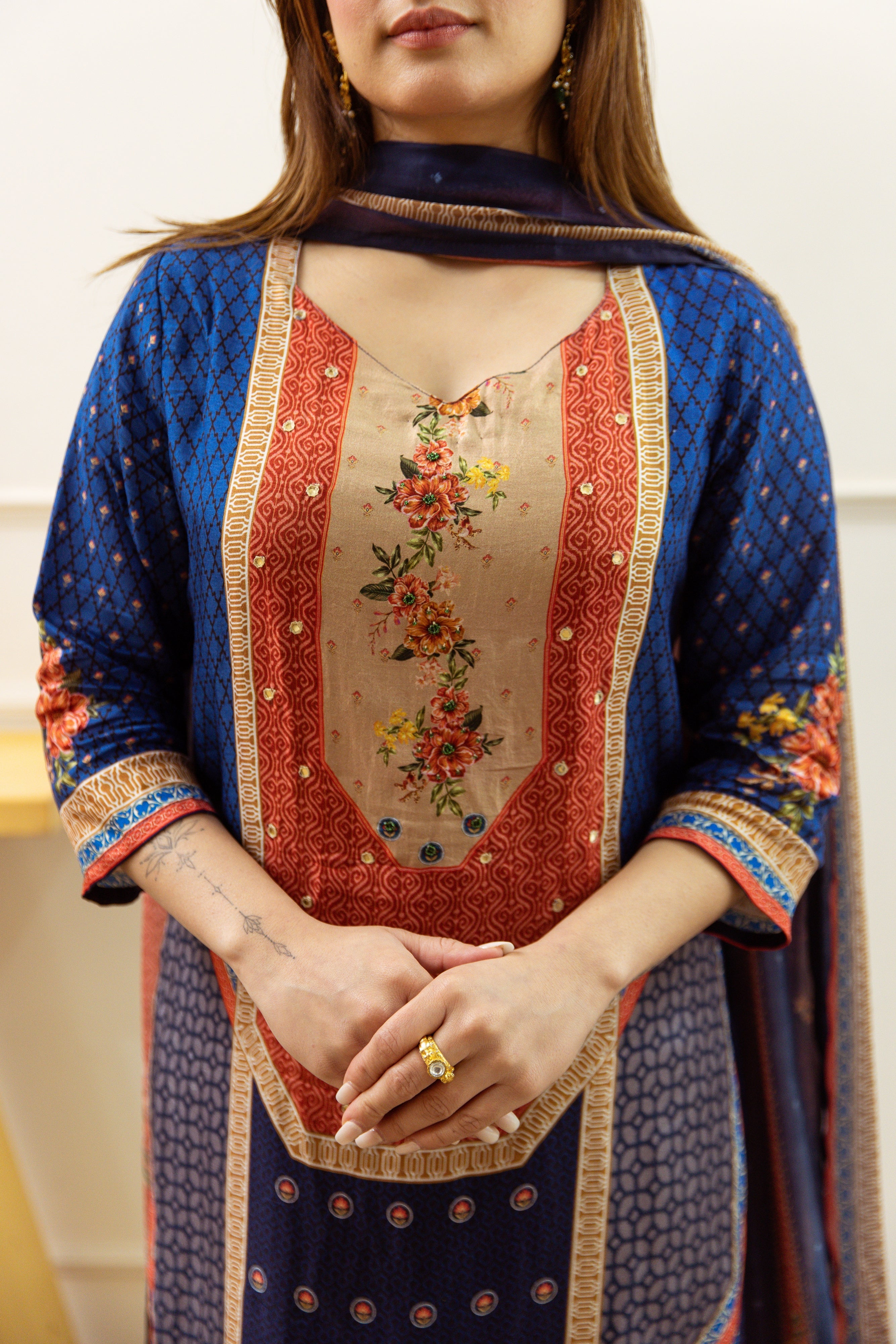 Multicolor Dolla Silk Kurta Pant and Dupatta Set