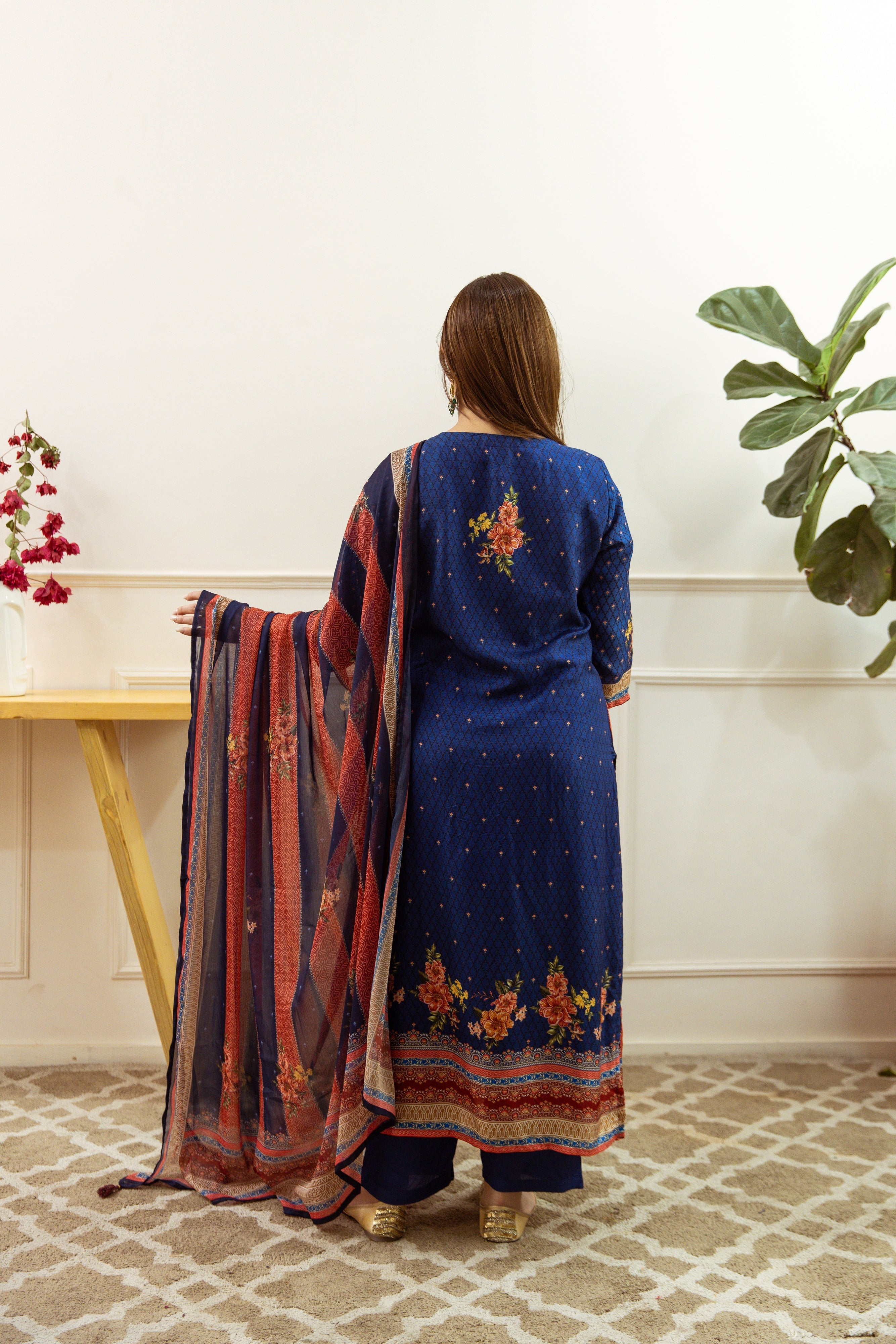 Multicolor Dolla Silk Kurta Pant and Dupatta Set