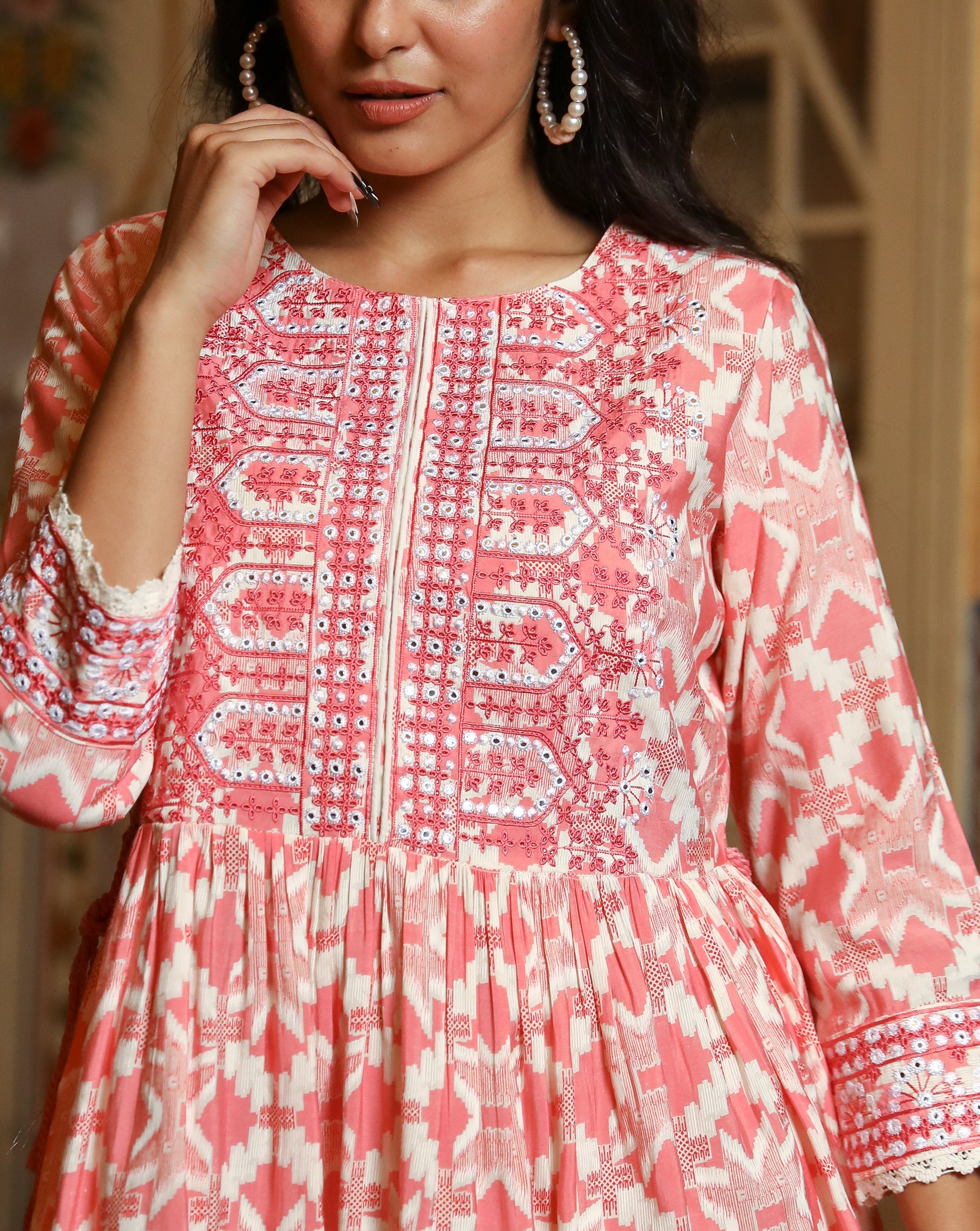 Women Pink Muslin Middy Tunic