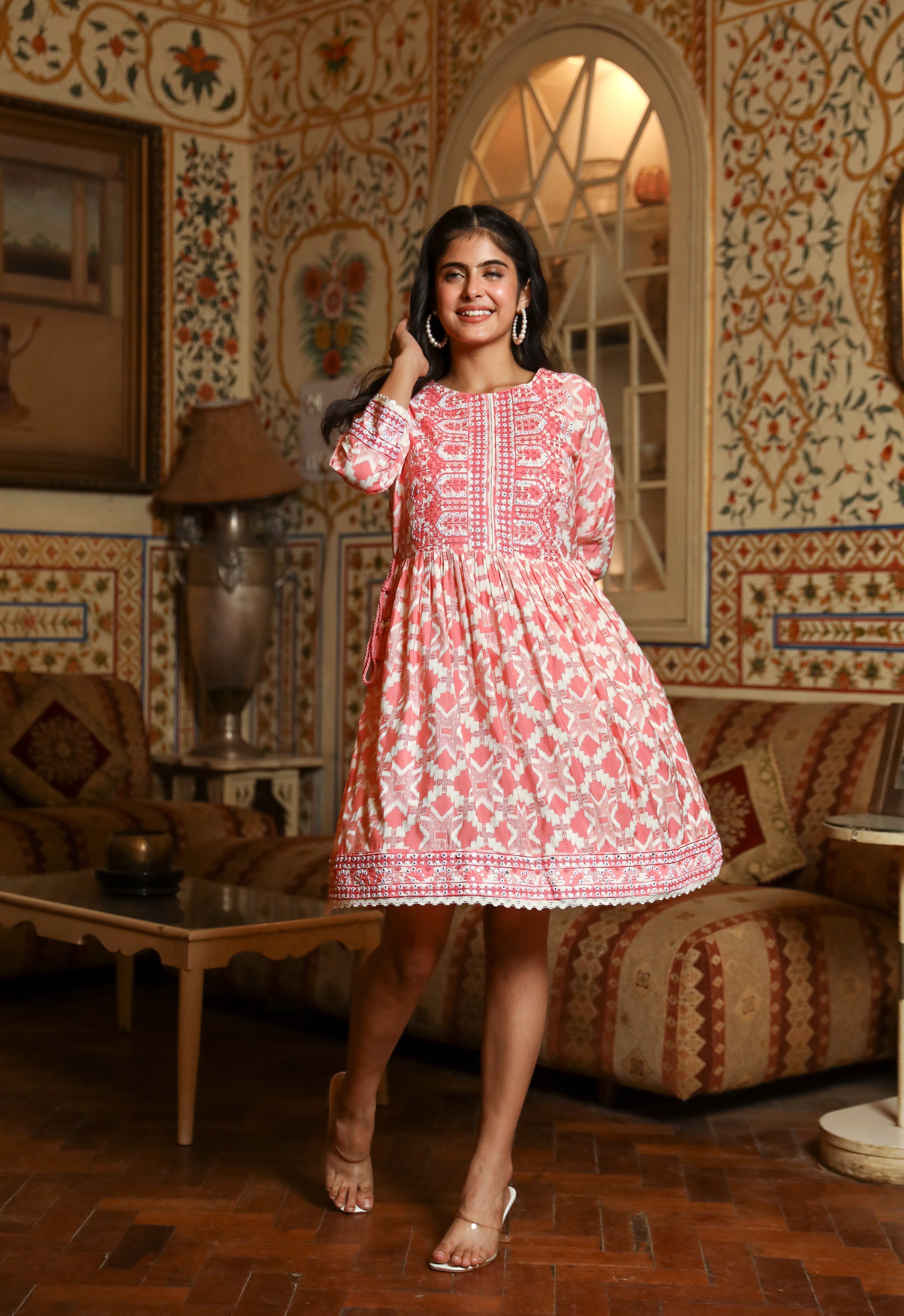 Women Pink Muslin Middy Tunic