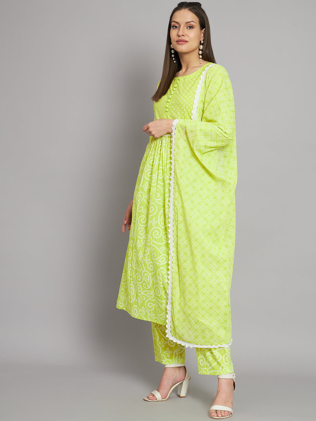 Women's Rayon Lemon A-Line Kurta Pant with Dupatta