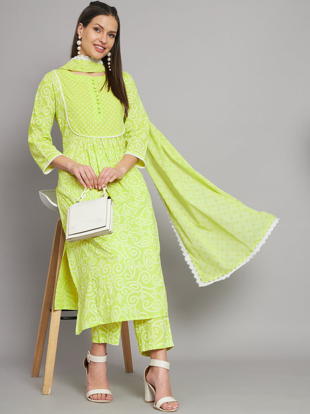 Women's Rayon Lemon A-Line Kurta Pant with Dupatta