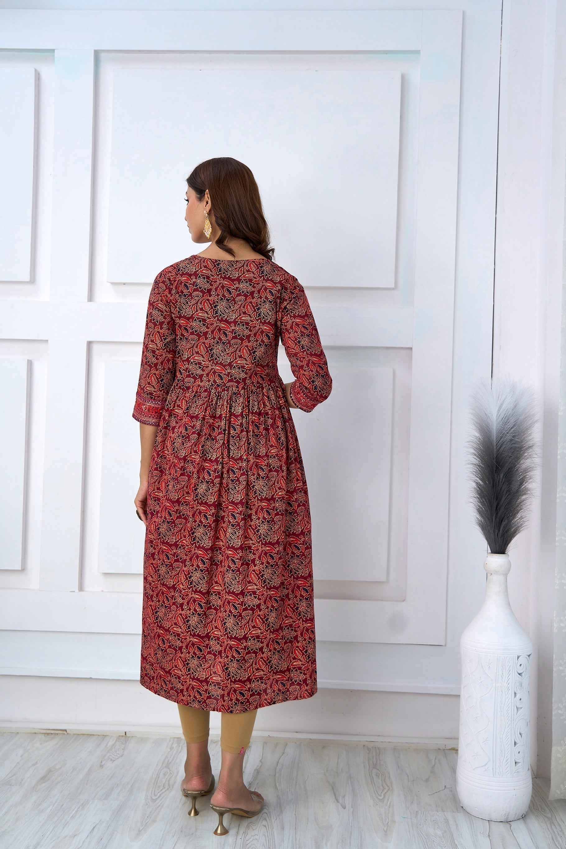 Womens Cotton Maroon Nyara Cut A-Line Kurta