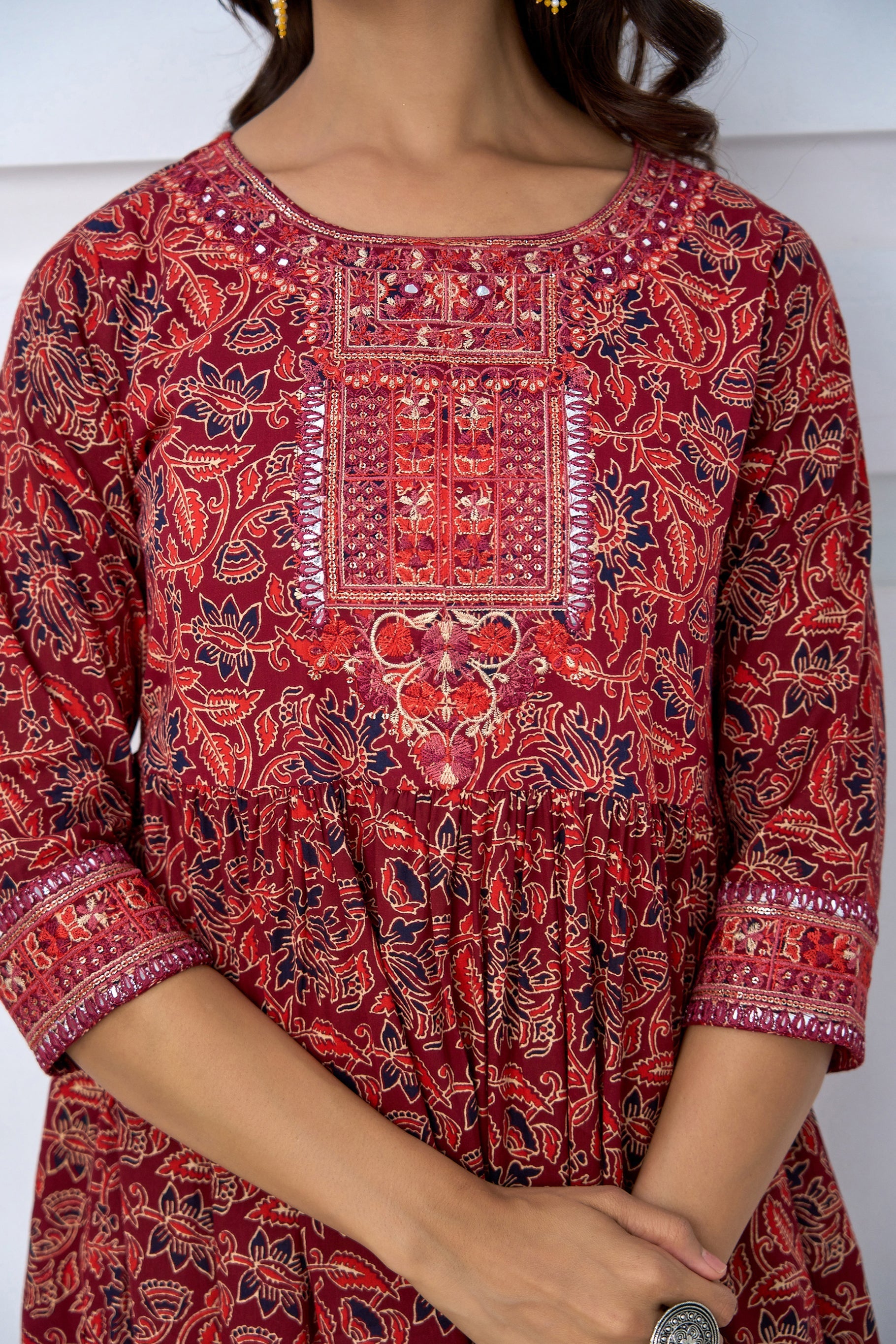 Womens Cotton Maroon Nyara Cut A-Line Kurta