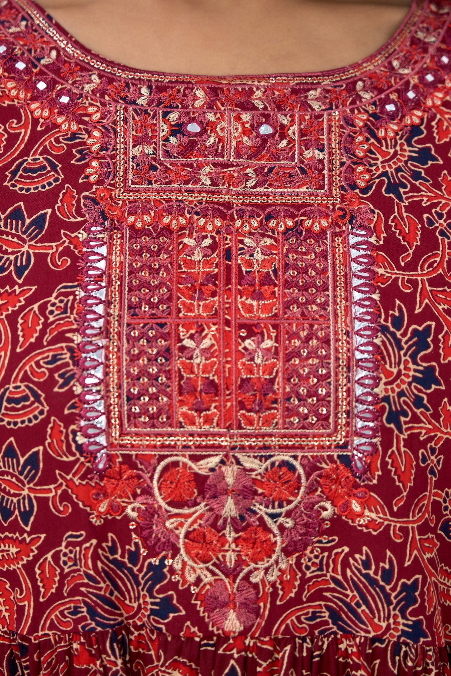 Womens Cotton Maroon Nyara Cut A-Line Kurta