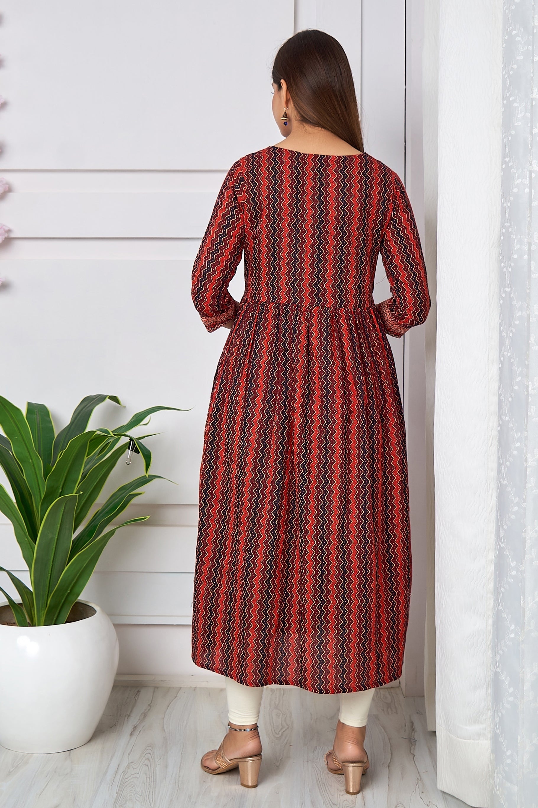 Womens Cotton Maroon Nyara Cut A-Line Kurta