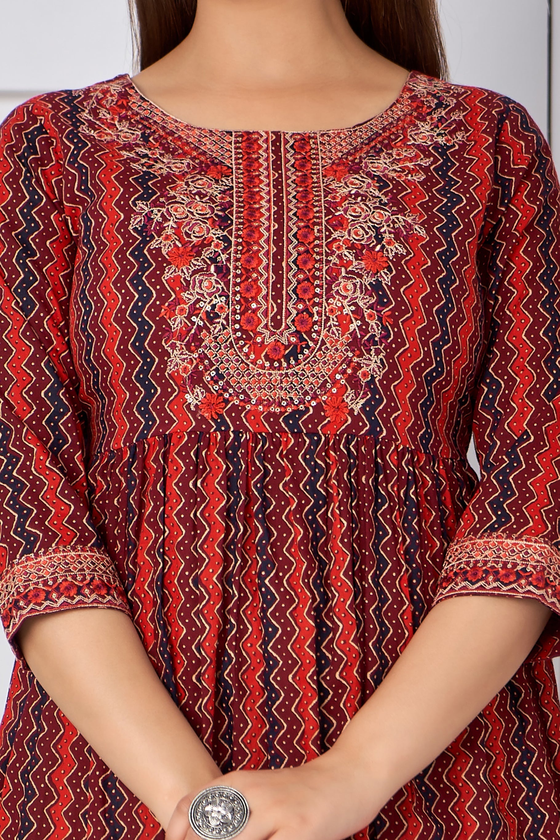 Womens Cotton Maroon Nyara Cut A-Line Kurta