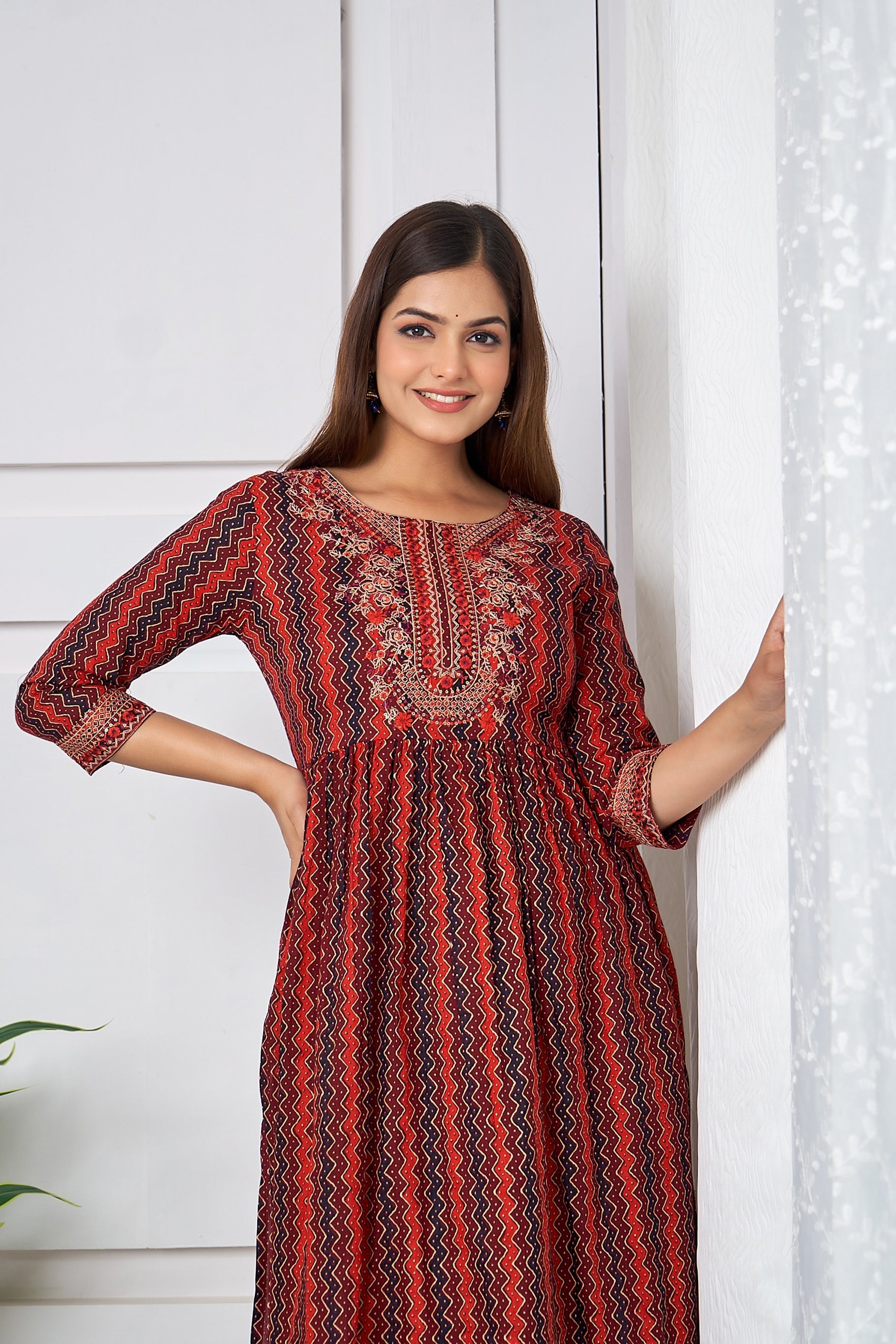 Womens Cotton Maroon Nyara Cut A-Line Kurta