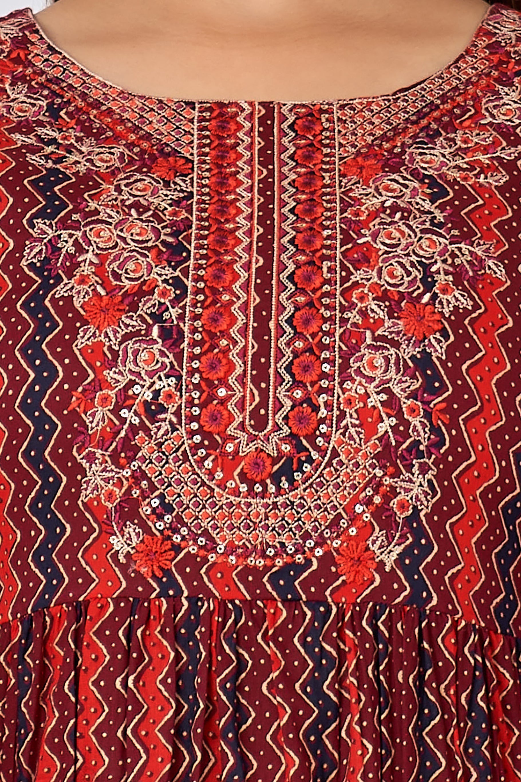 Womens Cotton Maroon Nyara Cut A-Line Kurta