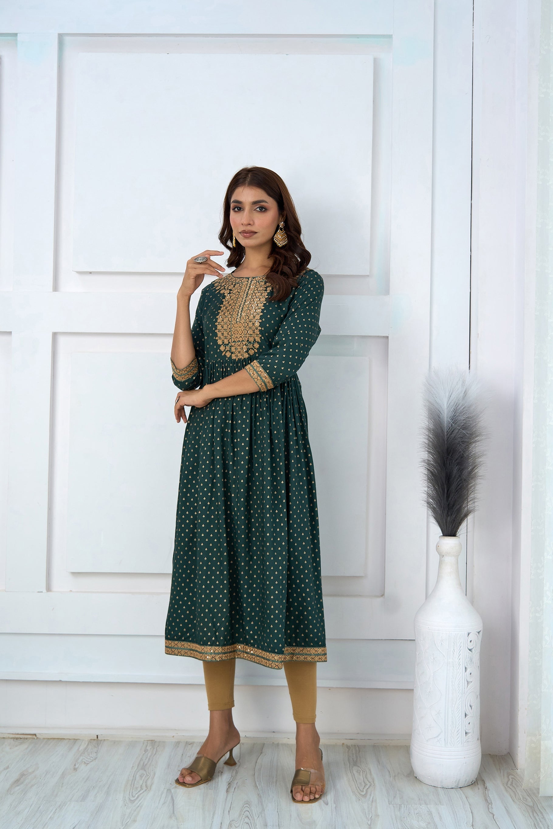 Womens Rayon Rama Green Nyara Cut A-Line Kurta