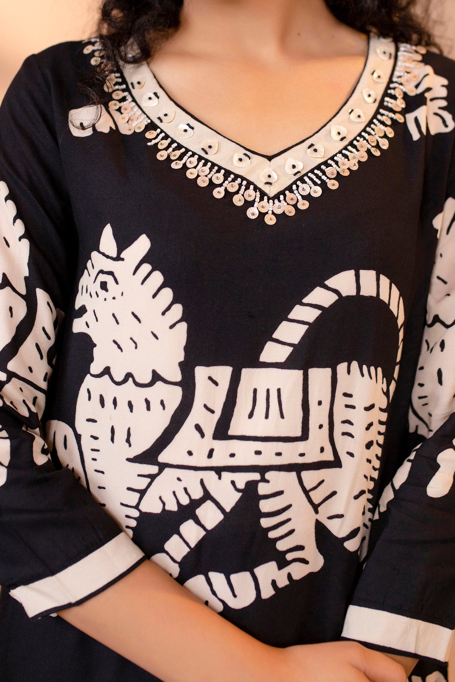 Women's Rayon Black Straight Ethnic Set