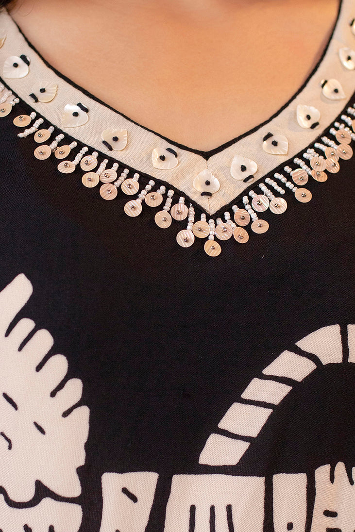 Women's Rayon Black Straight Ethnic Set