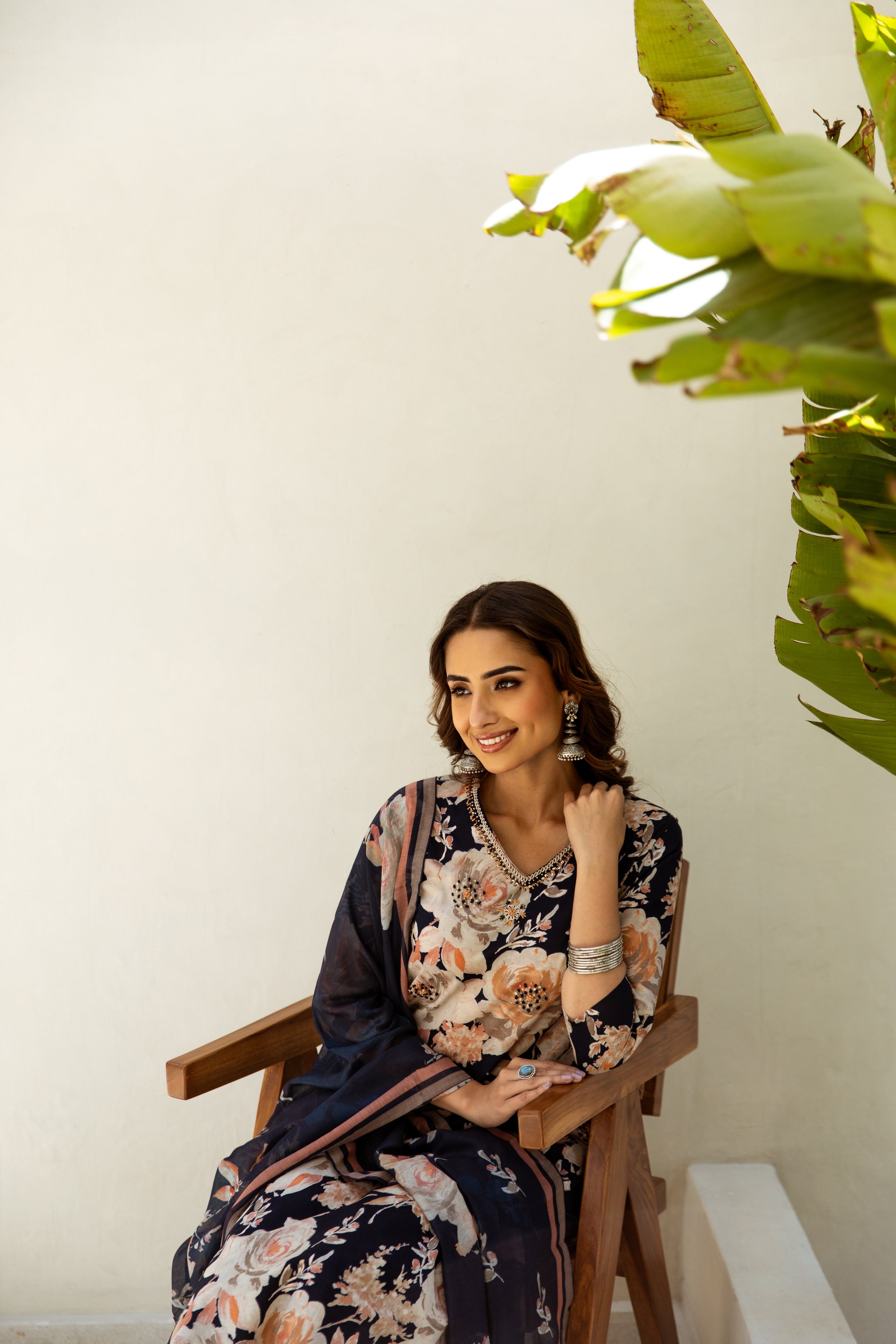 Women's Navy Blue Cotton Kurta, Pant and Dupatta Set