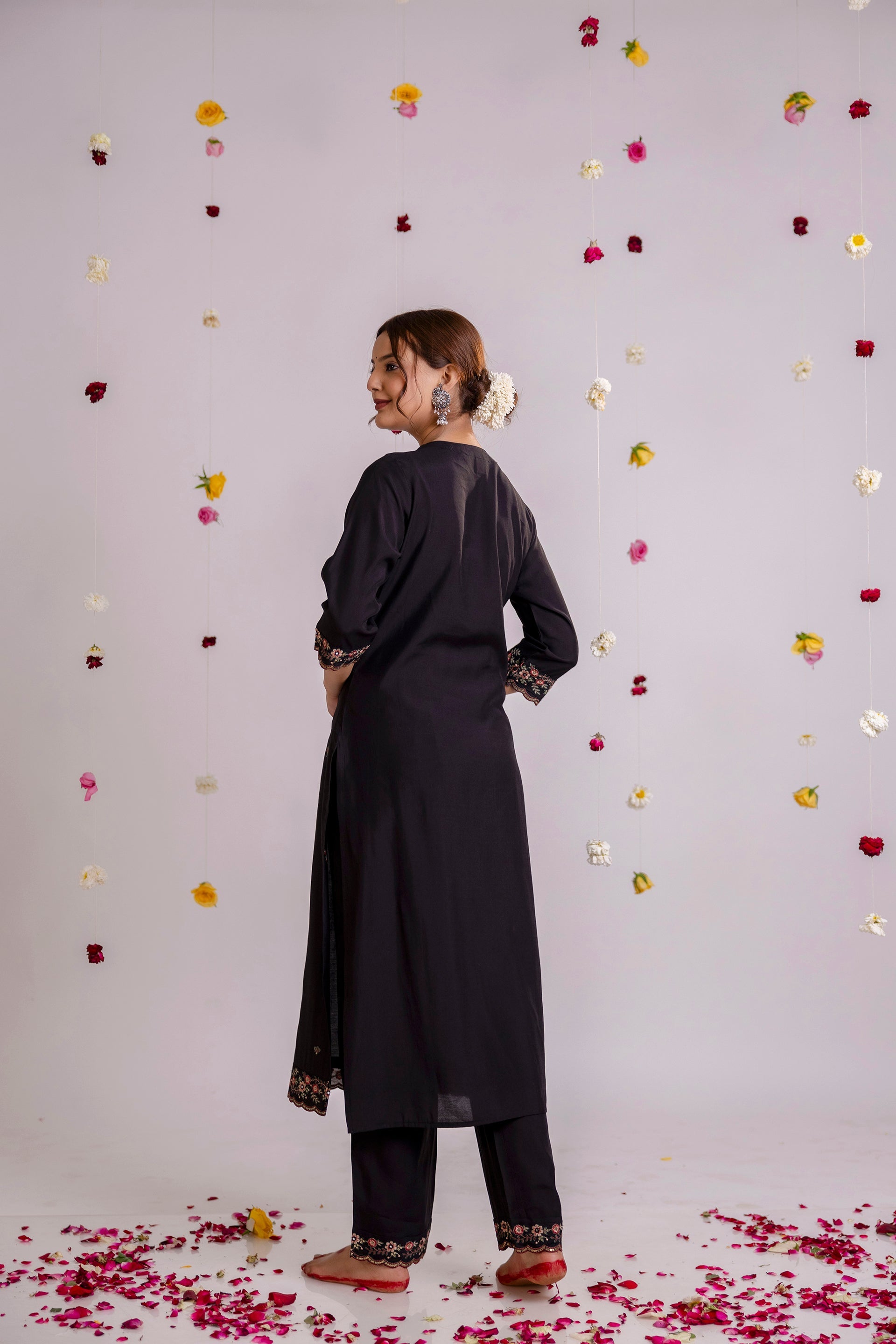 Women's Black Rayon Kurta Pantand Dupatta Set