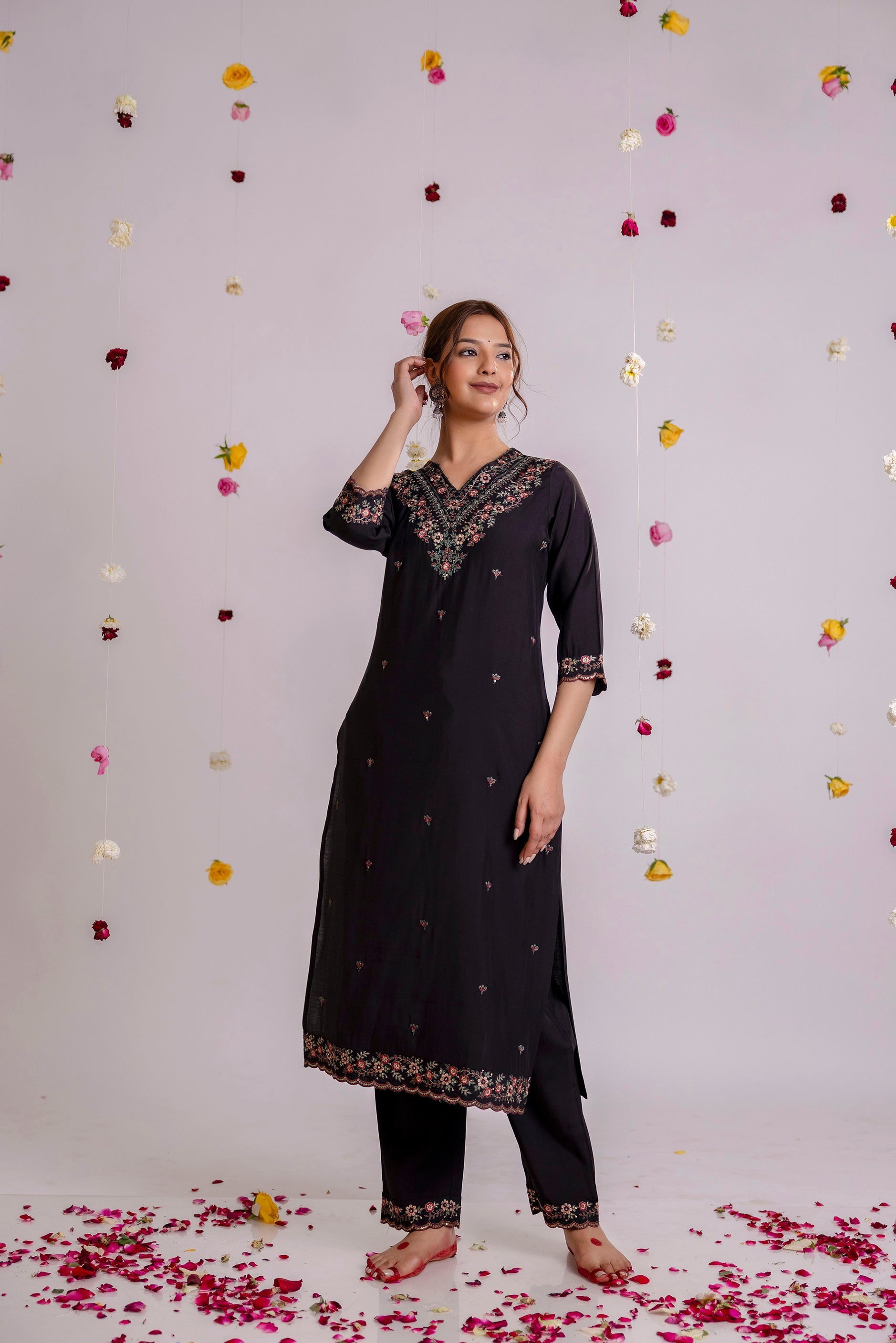 Women's Black Rayon Kurta Pantand Dupatta Set