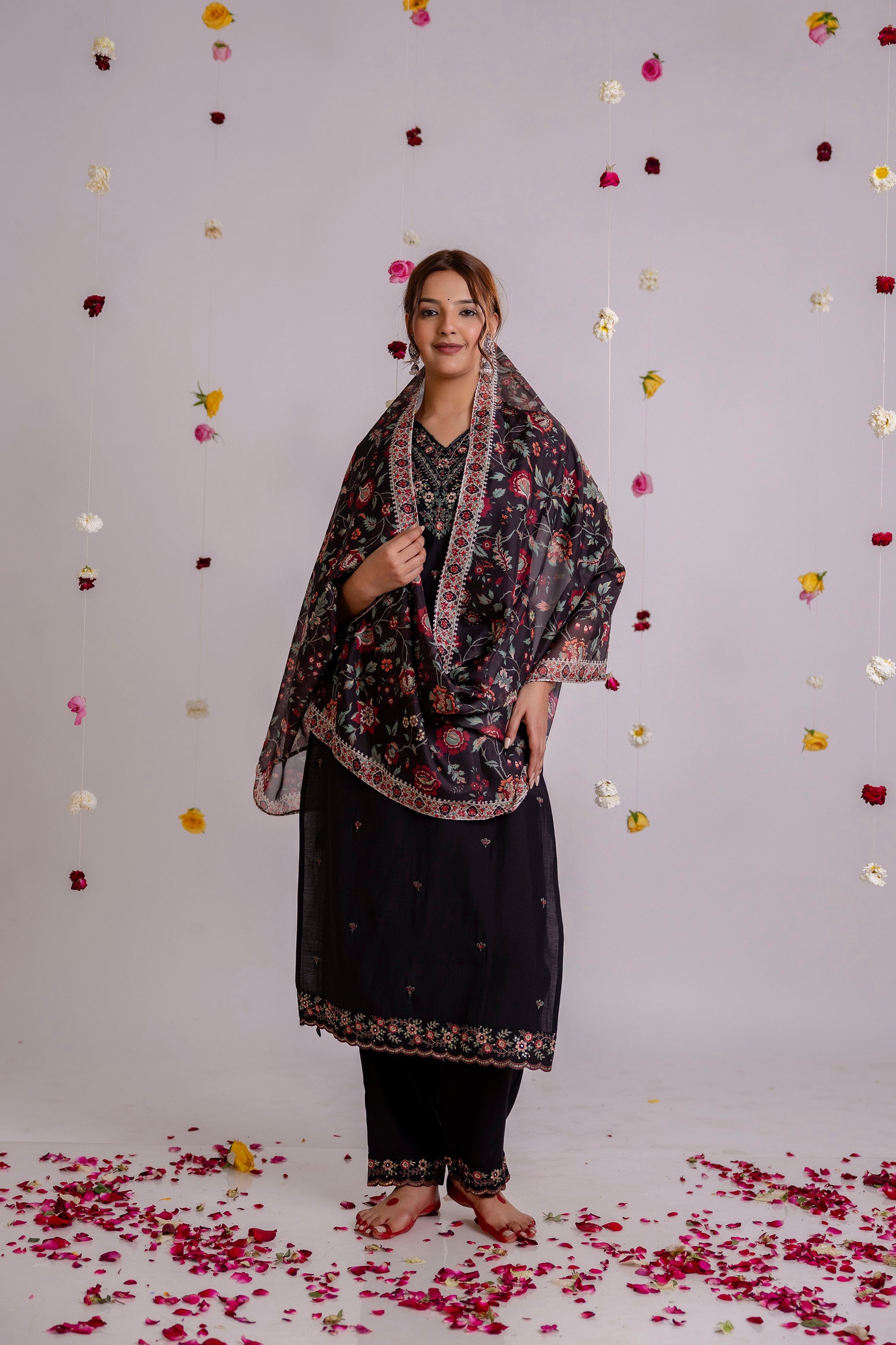 Women's Black Rayon Kurta Pantand Dupatta Set