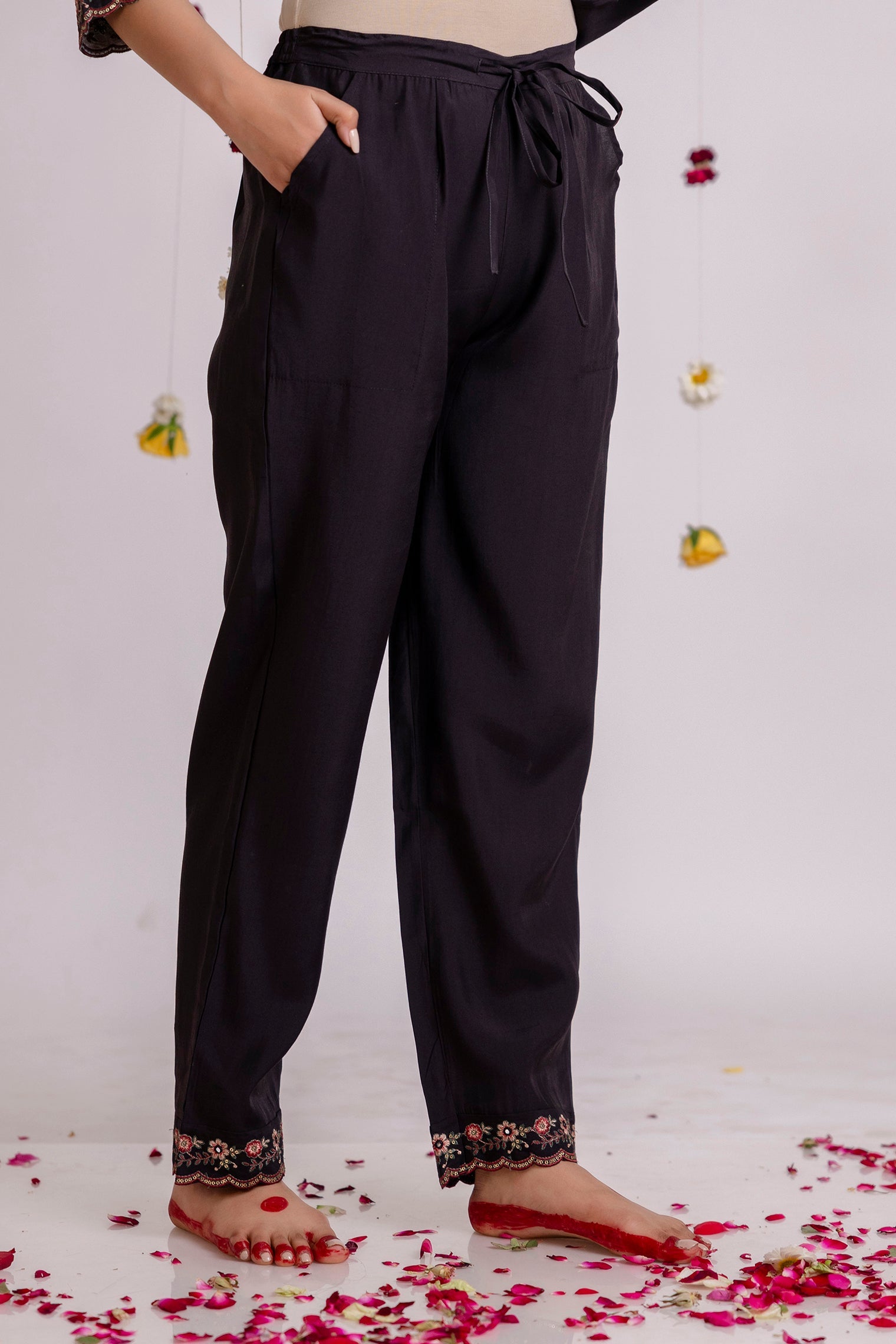 Women's Black Rayon Kurta Pantand Dupatta Set