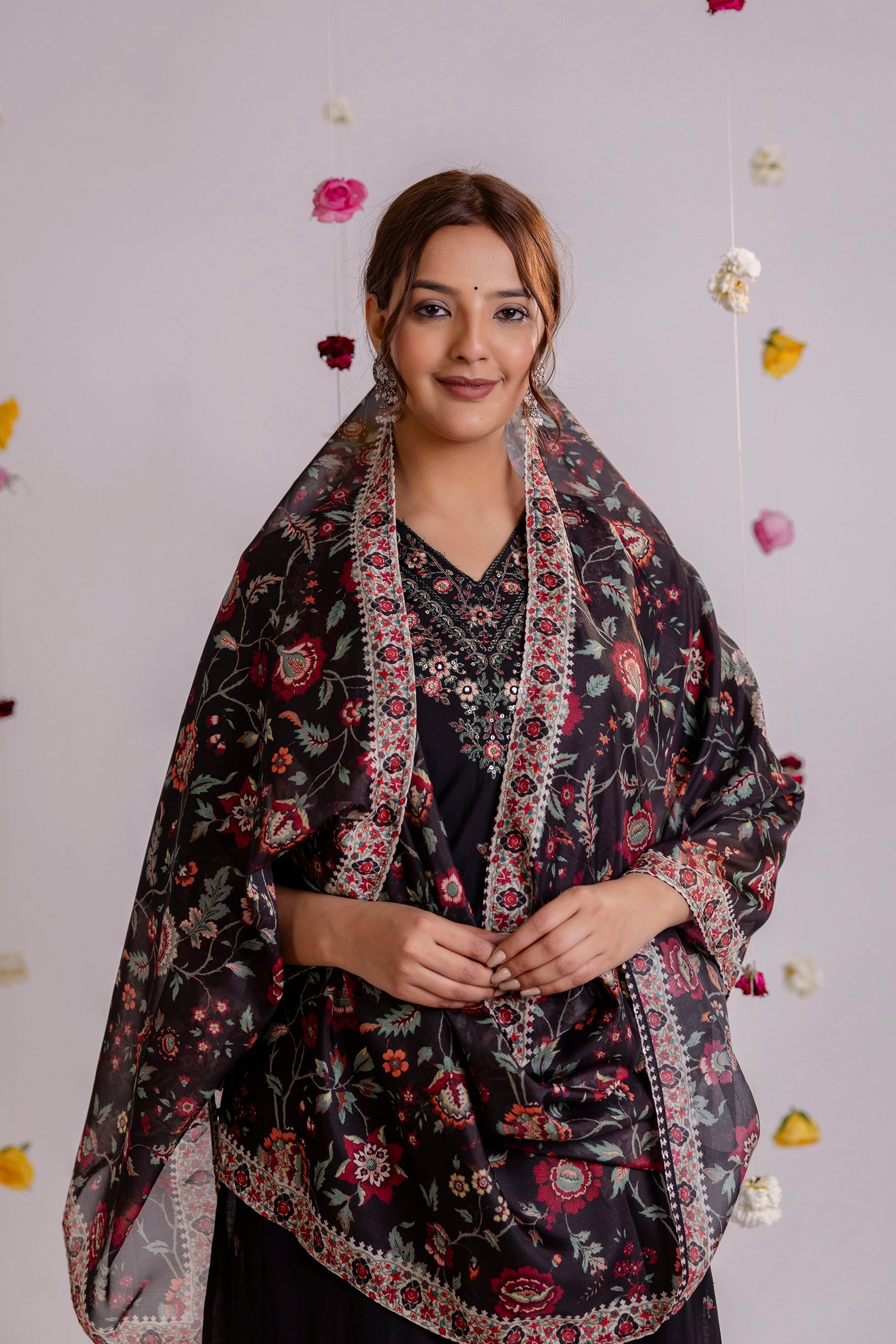 Women's Black Rayon Kurta Pantand Dupatta Set