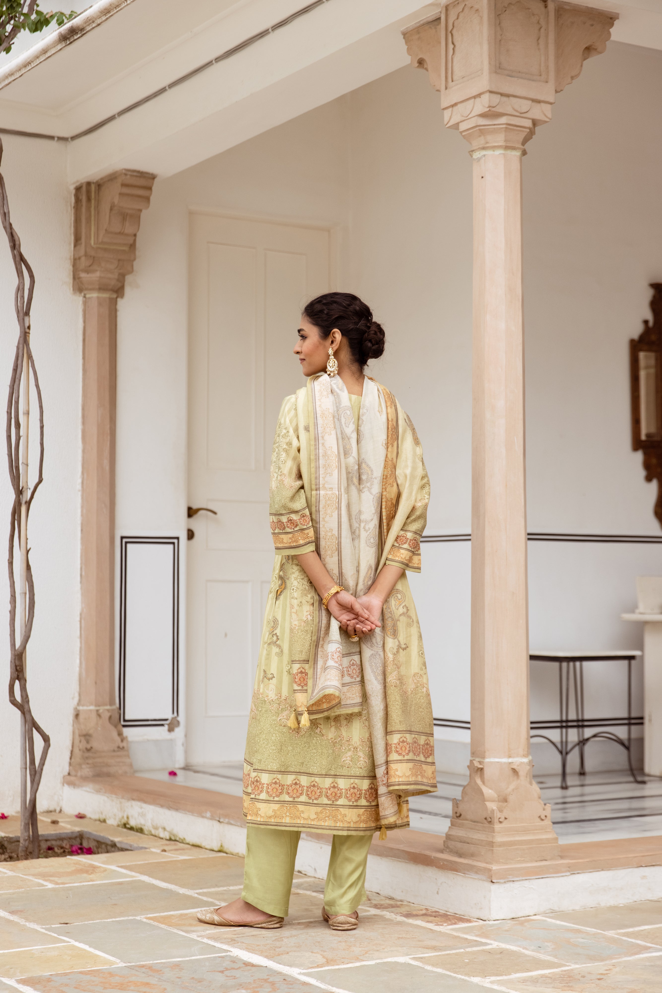 womens Green Modal Shimmer Kurta Pant and Dupatta Set