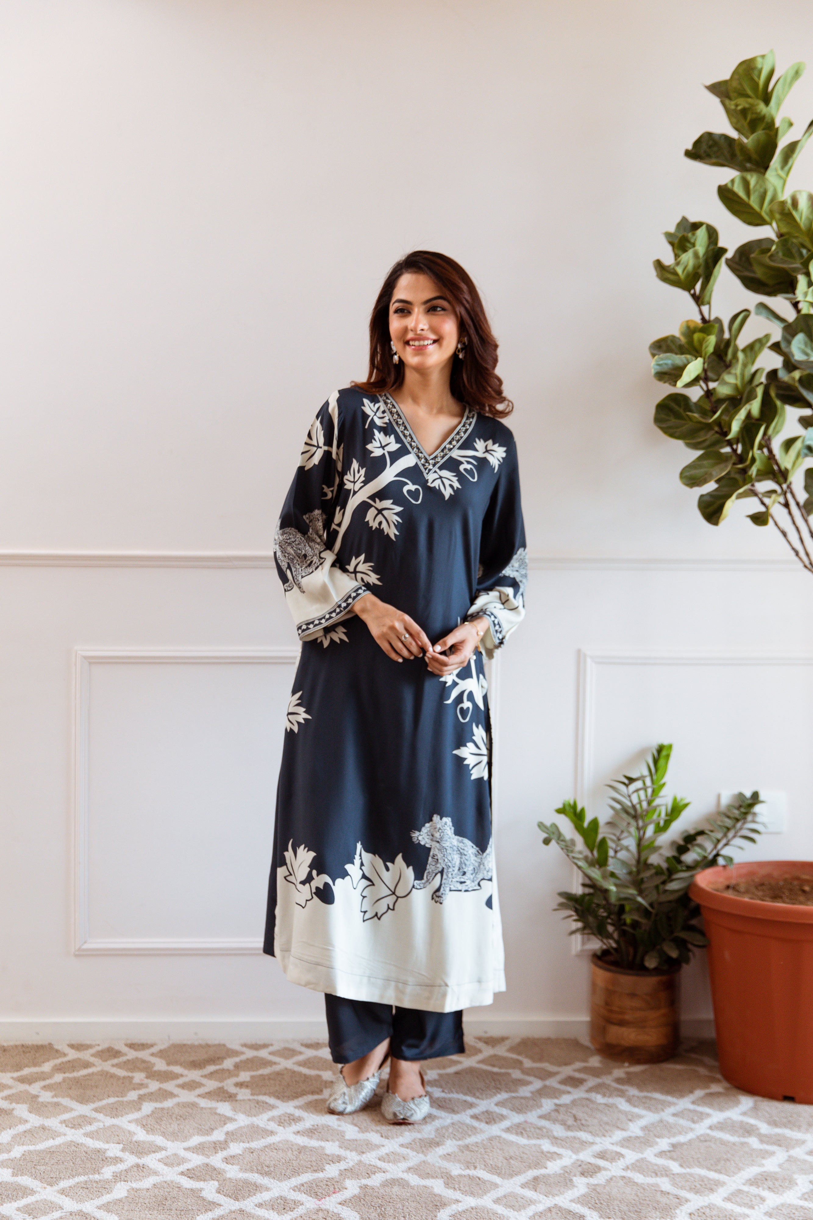 Women's Teal Blue German Rayon Kurta and Palazzo Set