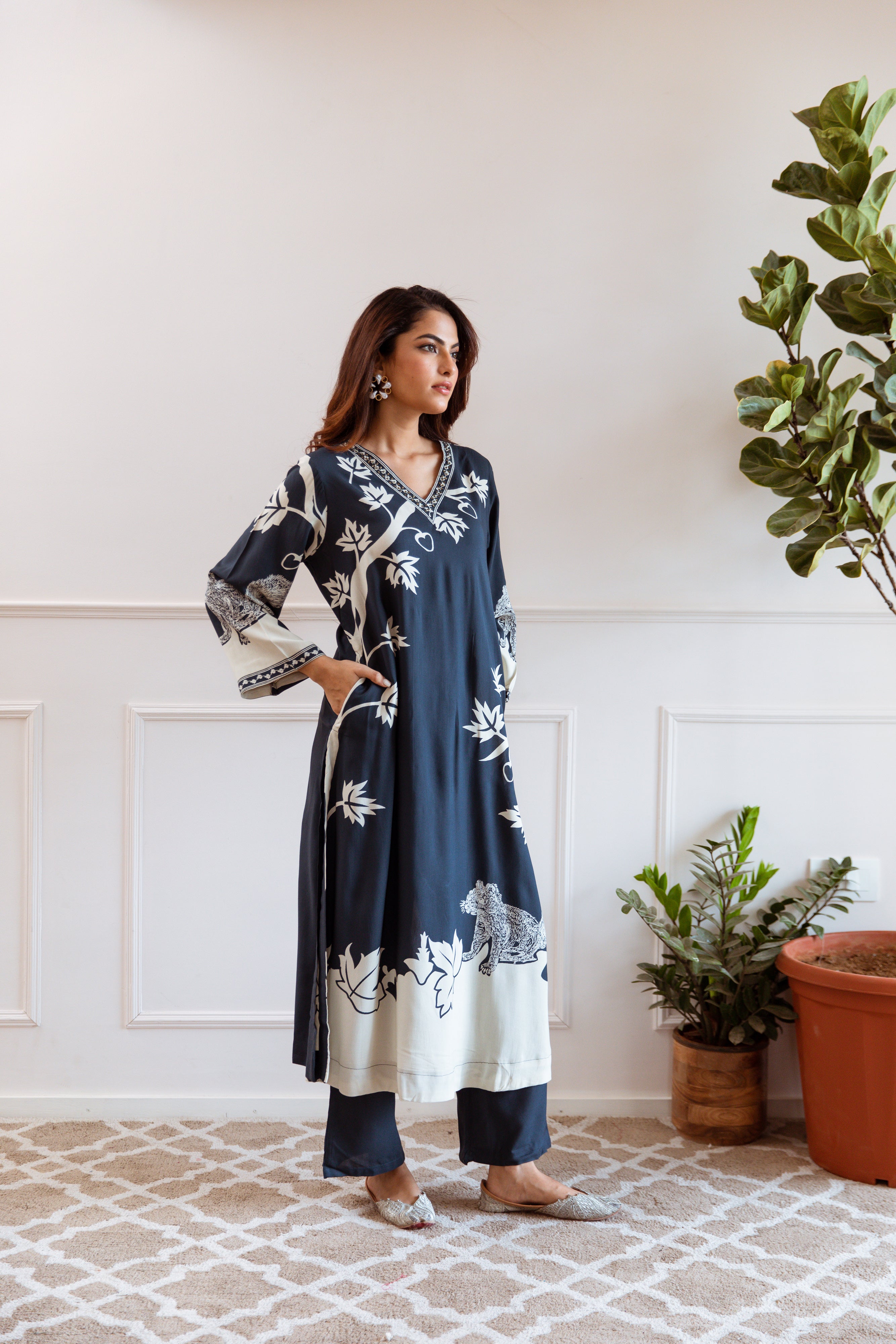 Women's Teal Blue German Rayon Kurta and Palazzo Set