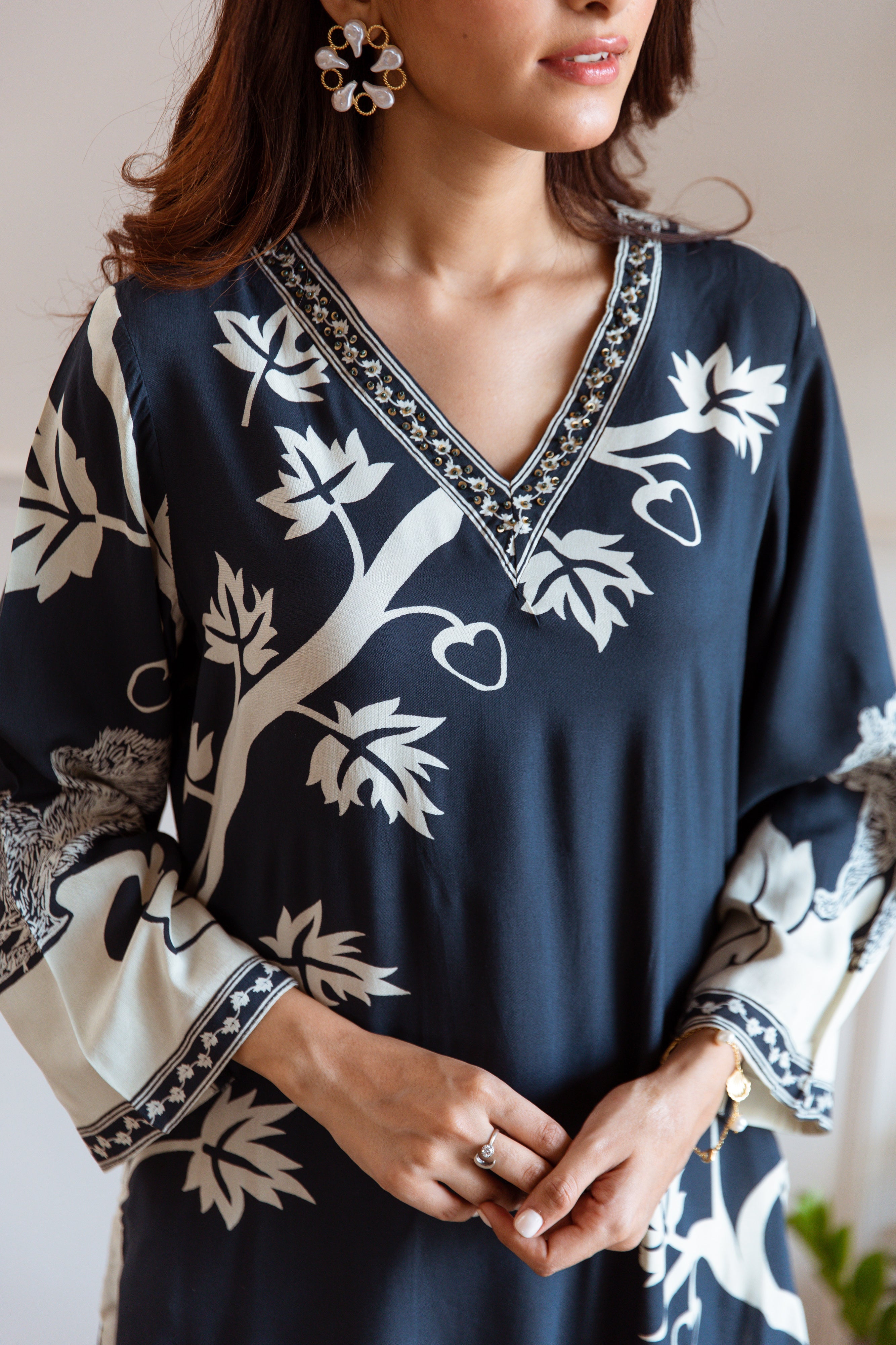 Women's Teal Blue German Rayon Kurta and Palazzo Set