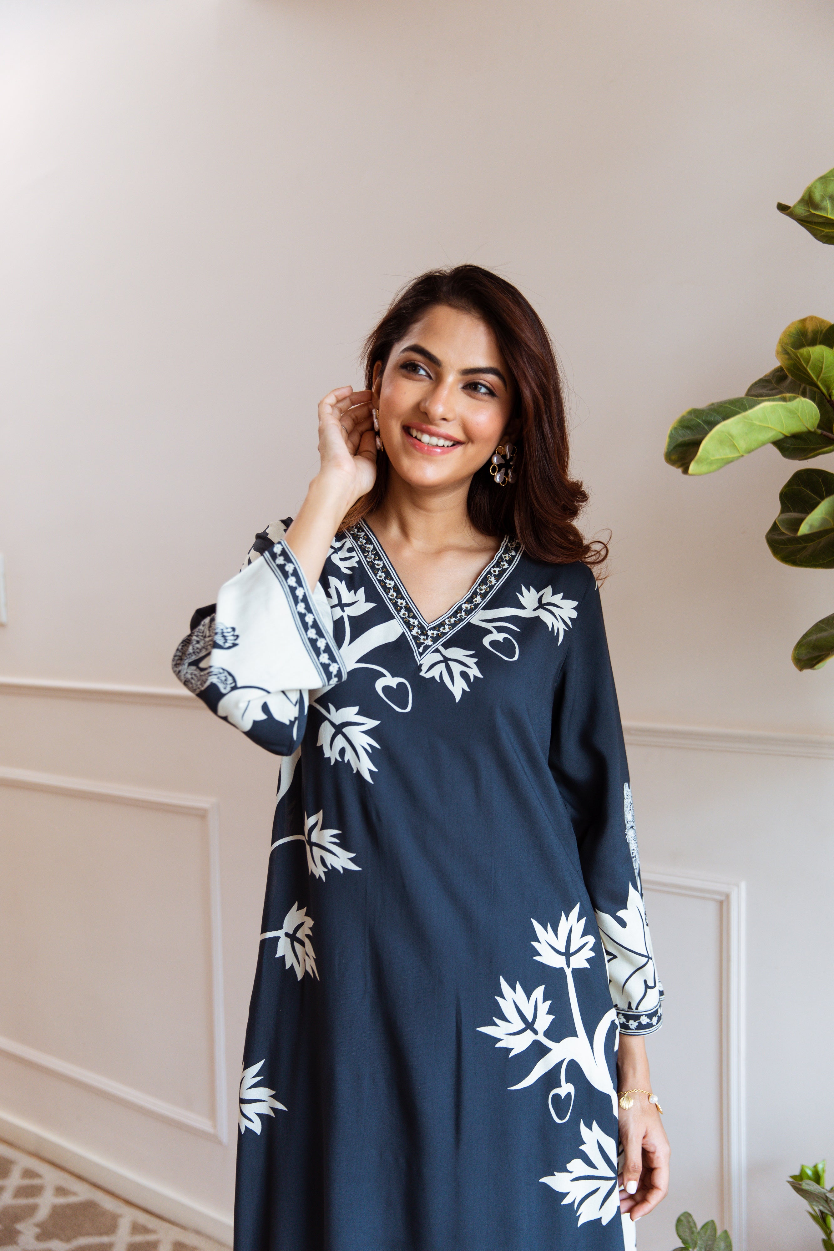 Women's Teal Blue German Rayon Kurta and Palazzo Set