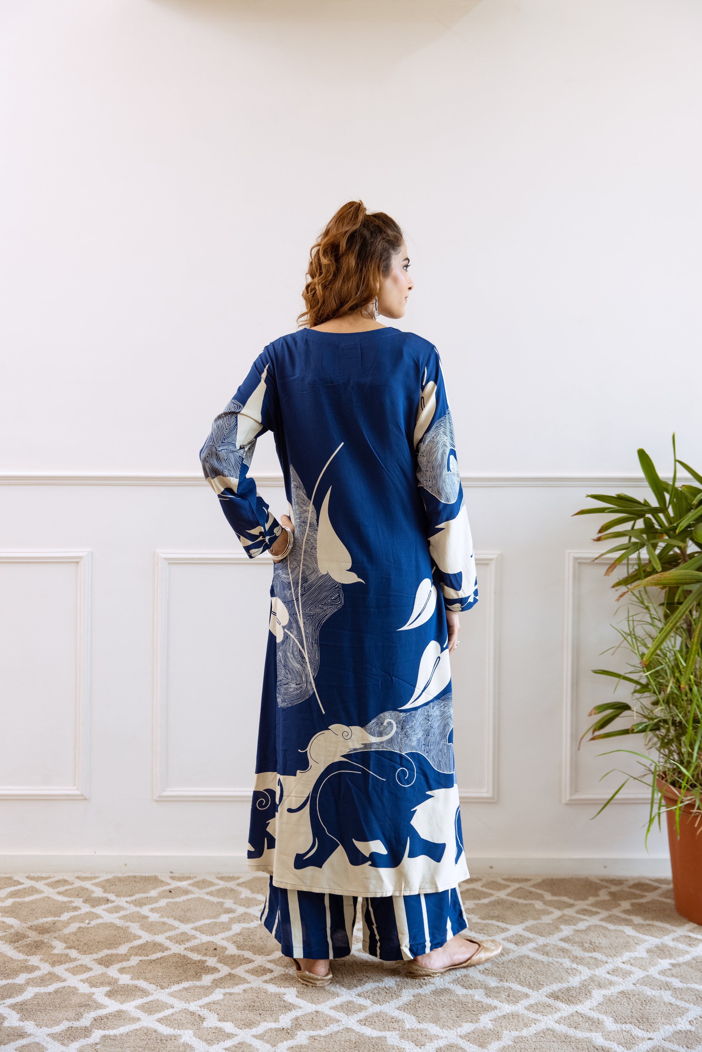 Women's Blue German Rayon Kurta and Palazzo Set