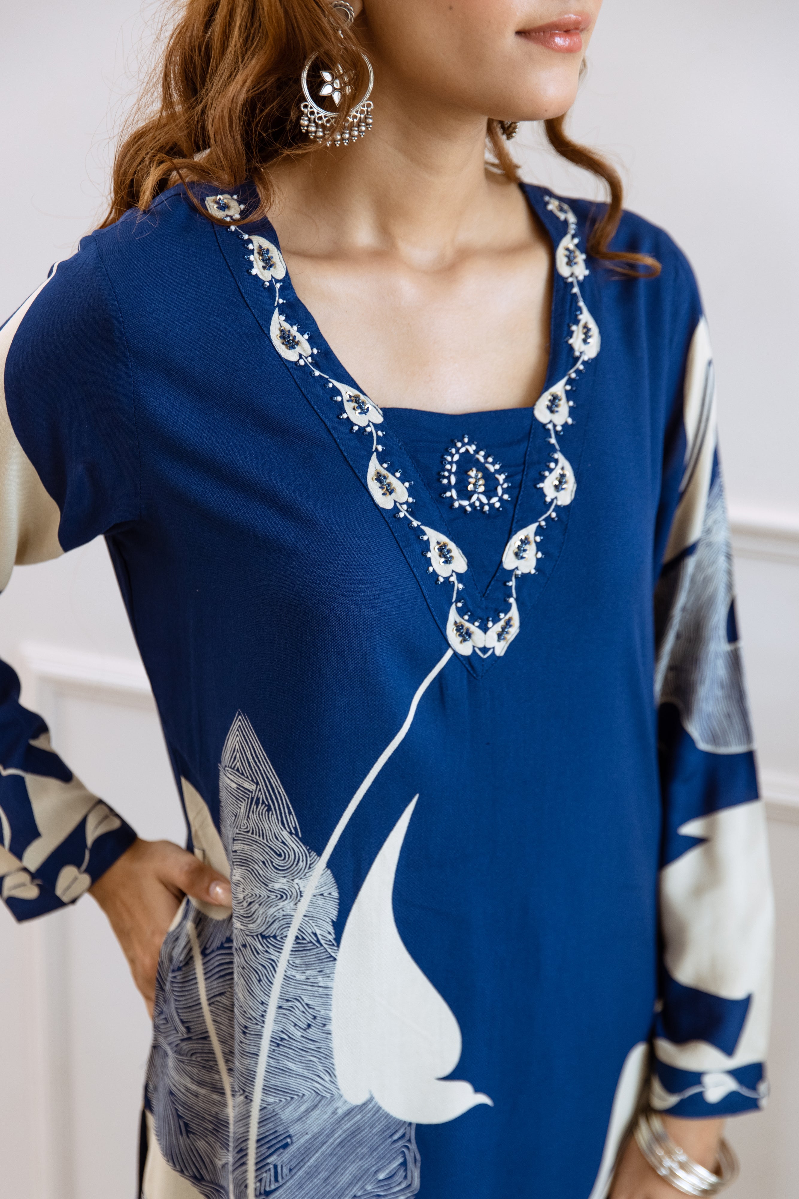 Women's Blue German Rayon Kurta and Palazzo Set