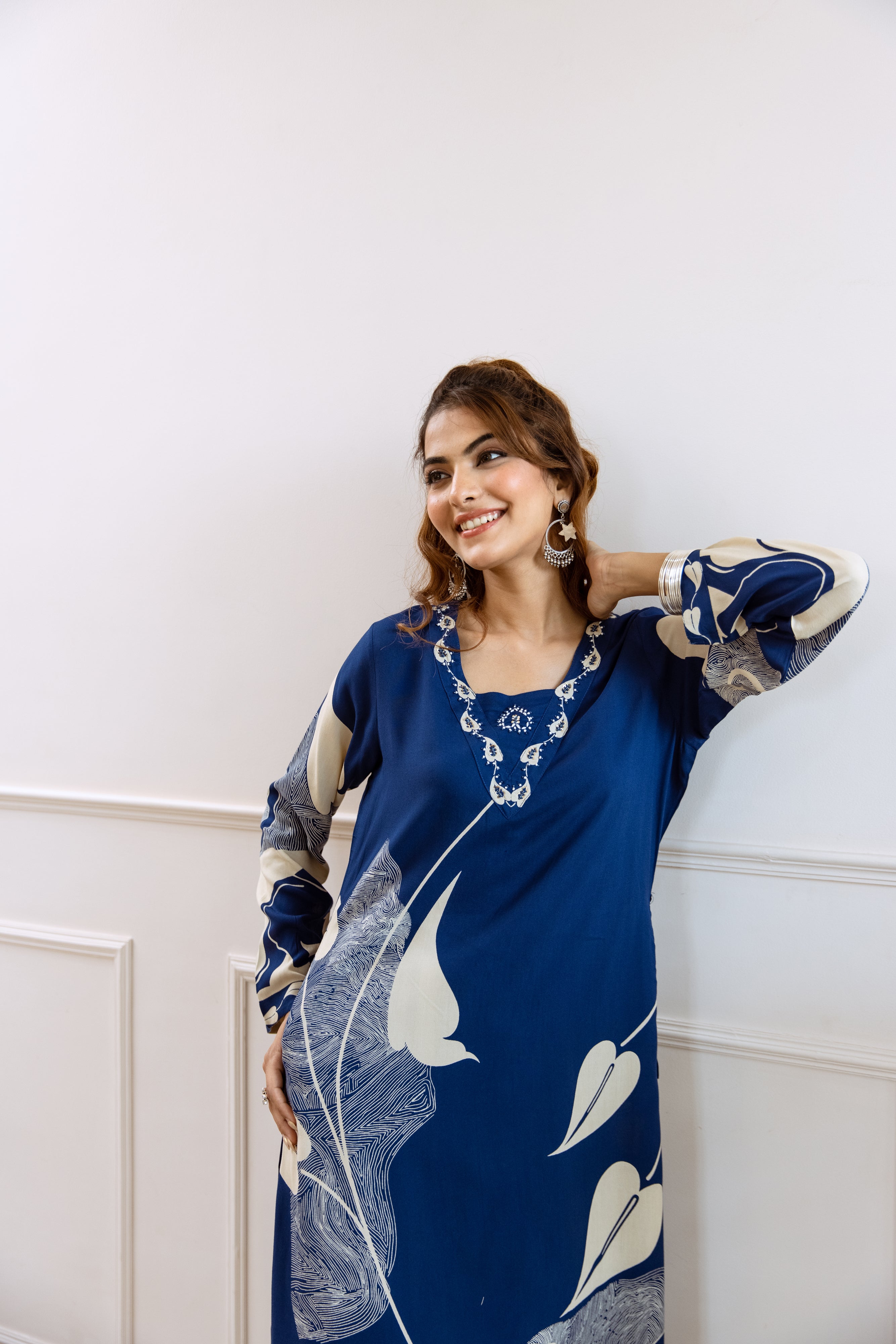 Women's Blue German Rayon Kurta and Palazzo Set