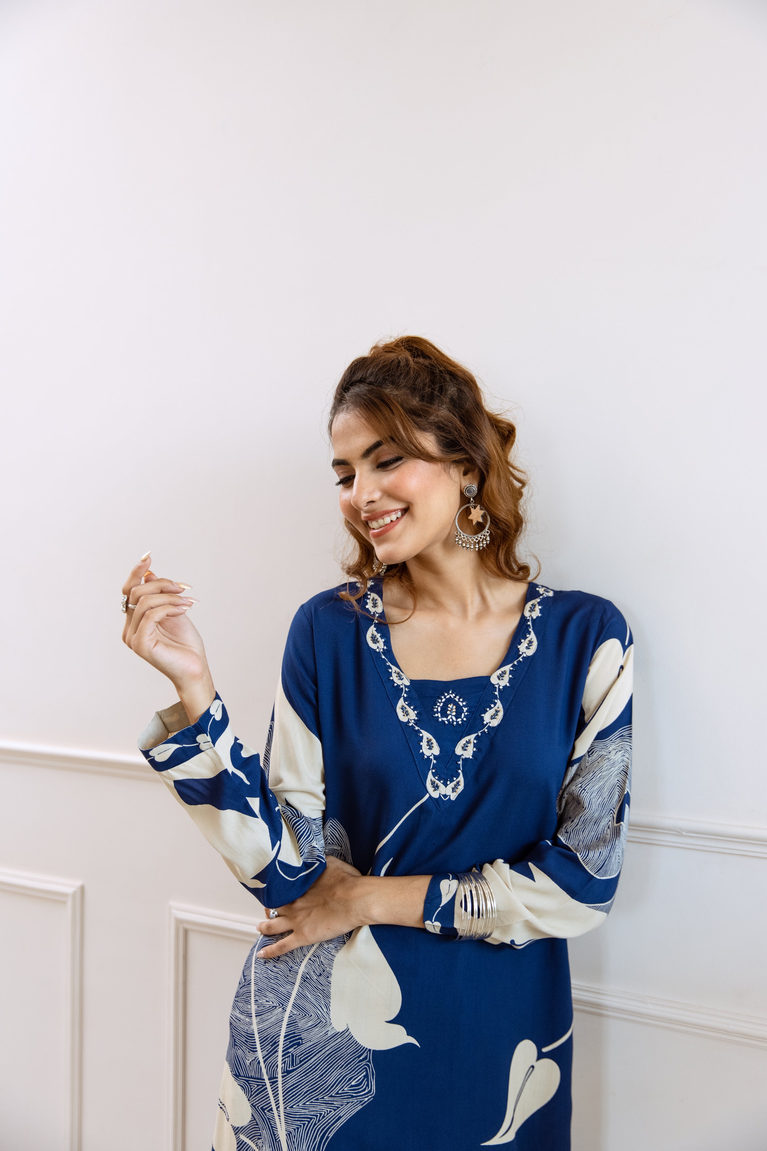 Women's Blue German Rayon Kurta and Palazzo Set