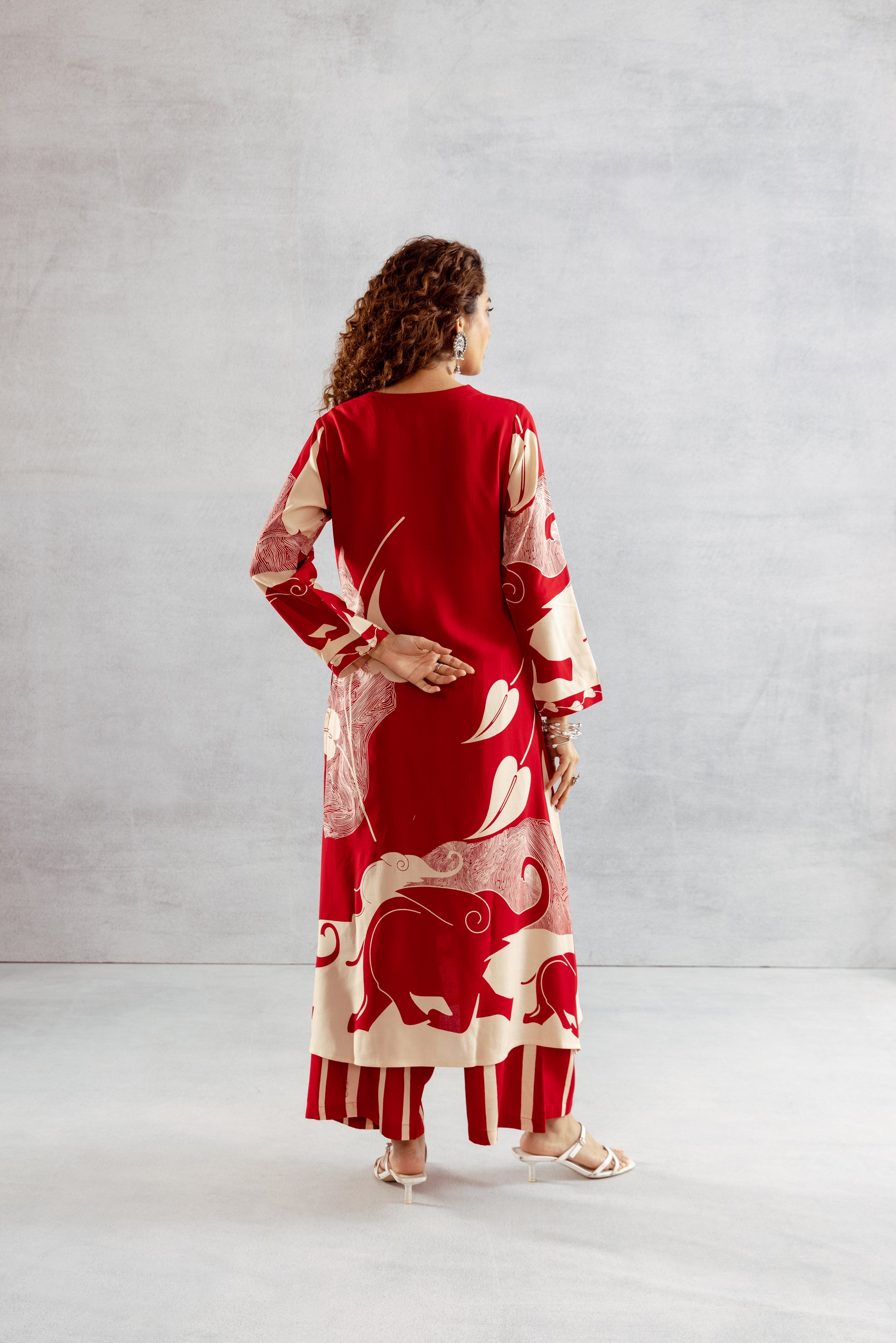 Women's Red German Rayon Kurta and Palazzo Set