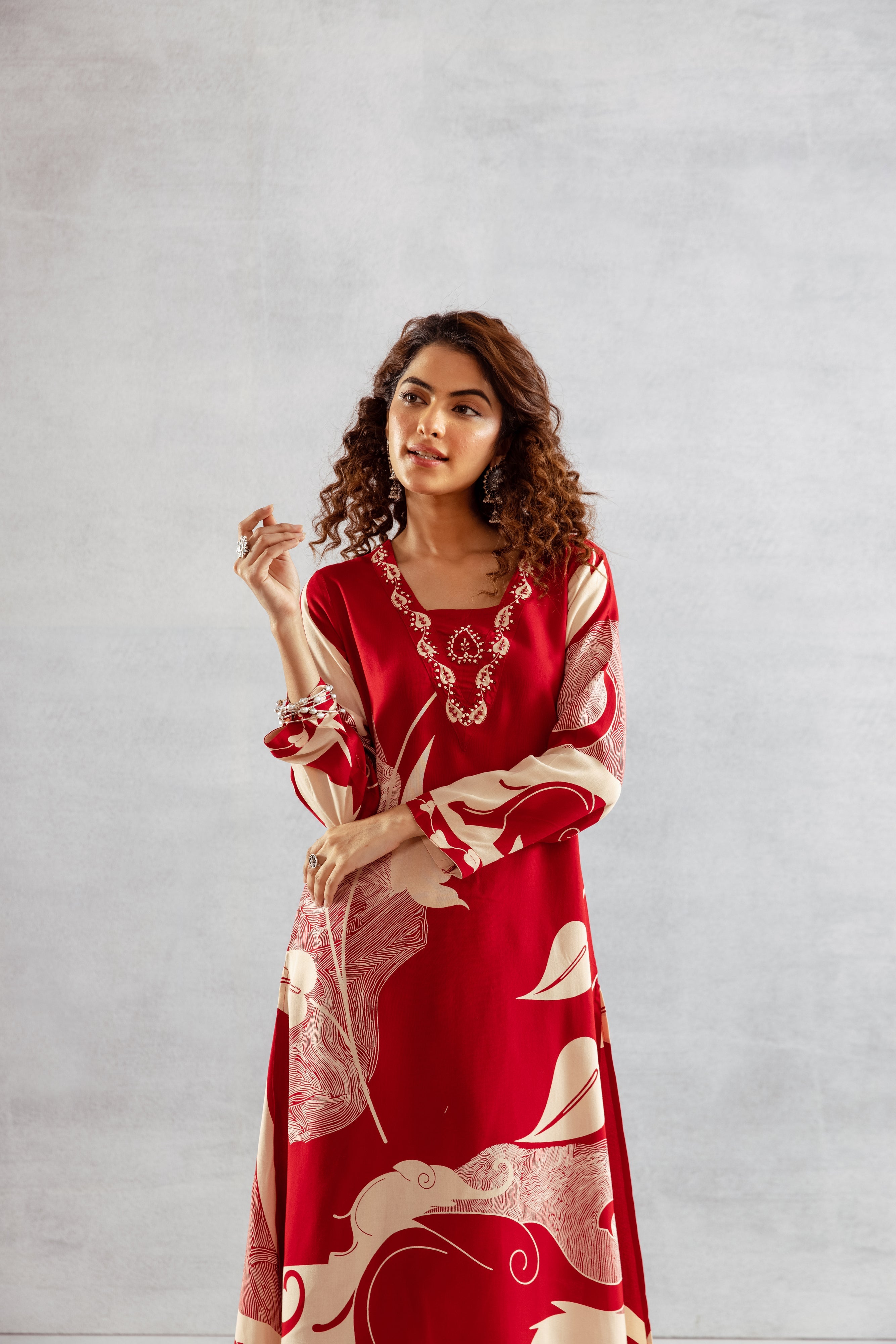 Women's Red German Rayon Kurta and Palazzo Set