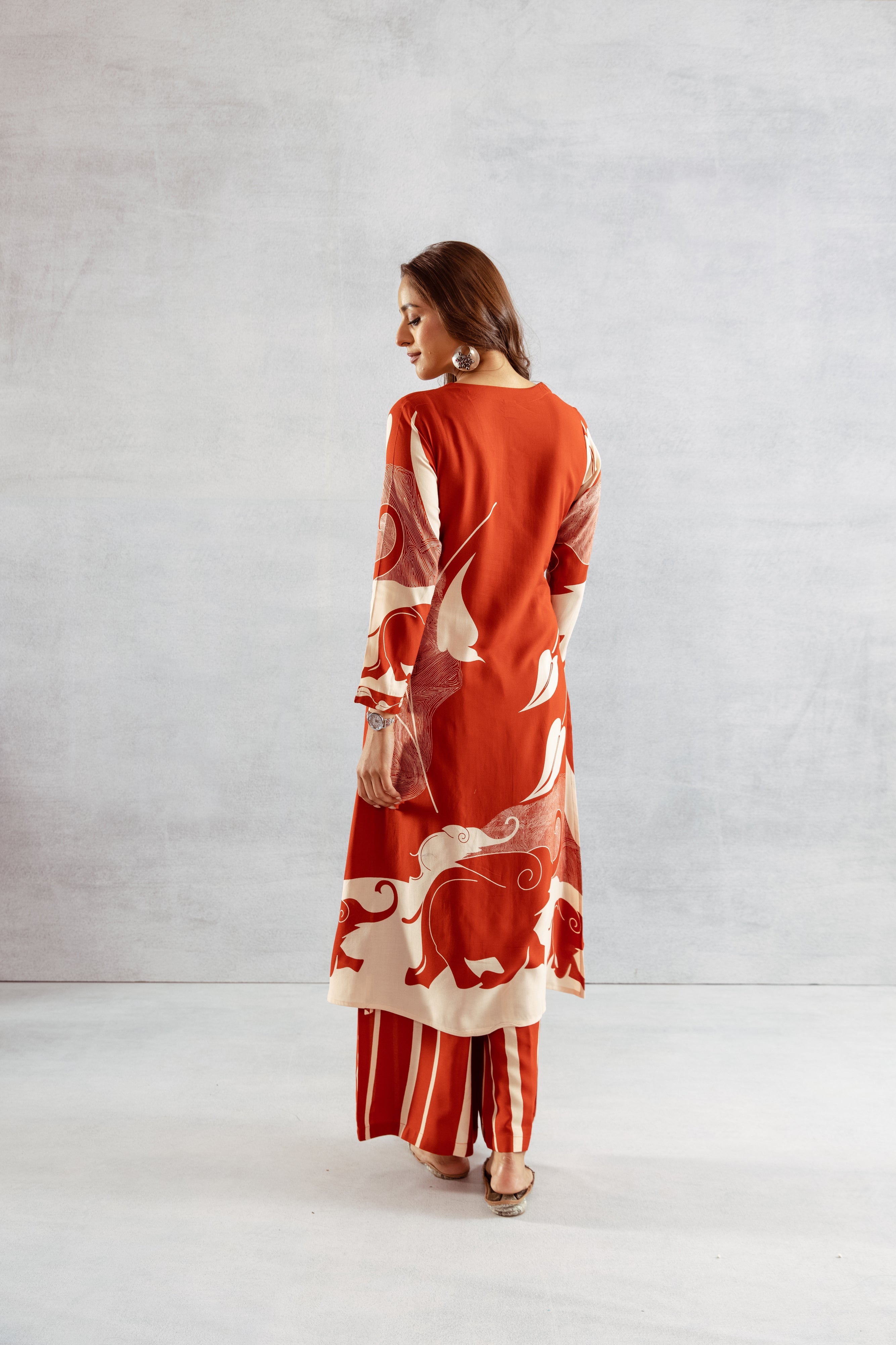 Women's Rust German Rayon Kurta and Palazzo Set