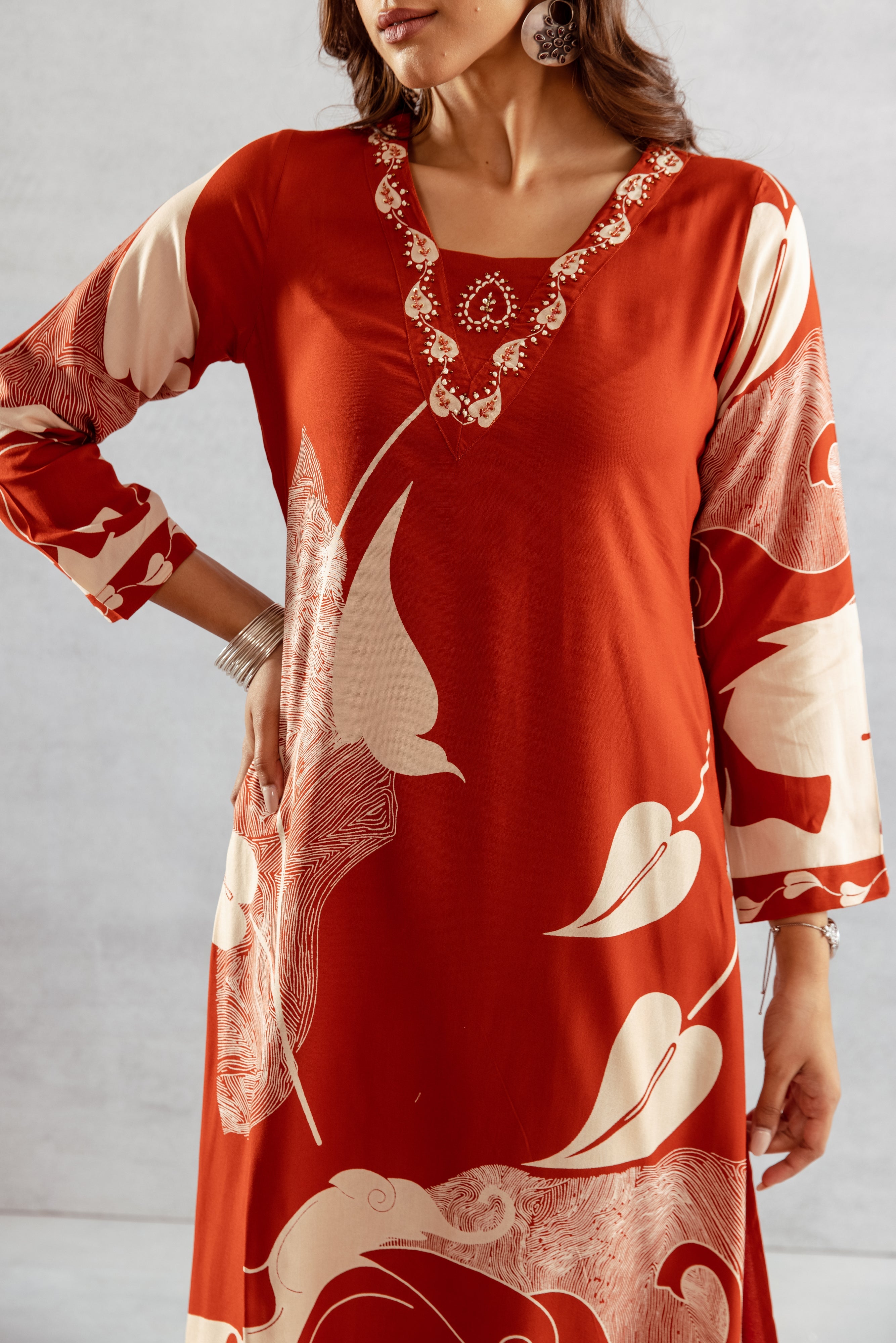 Women's Rust German Rayon Kurta and Palazzo Set