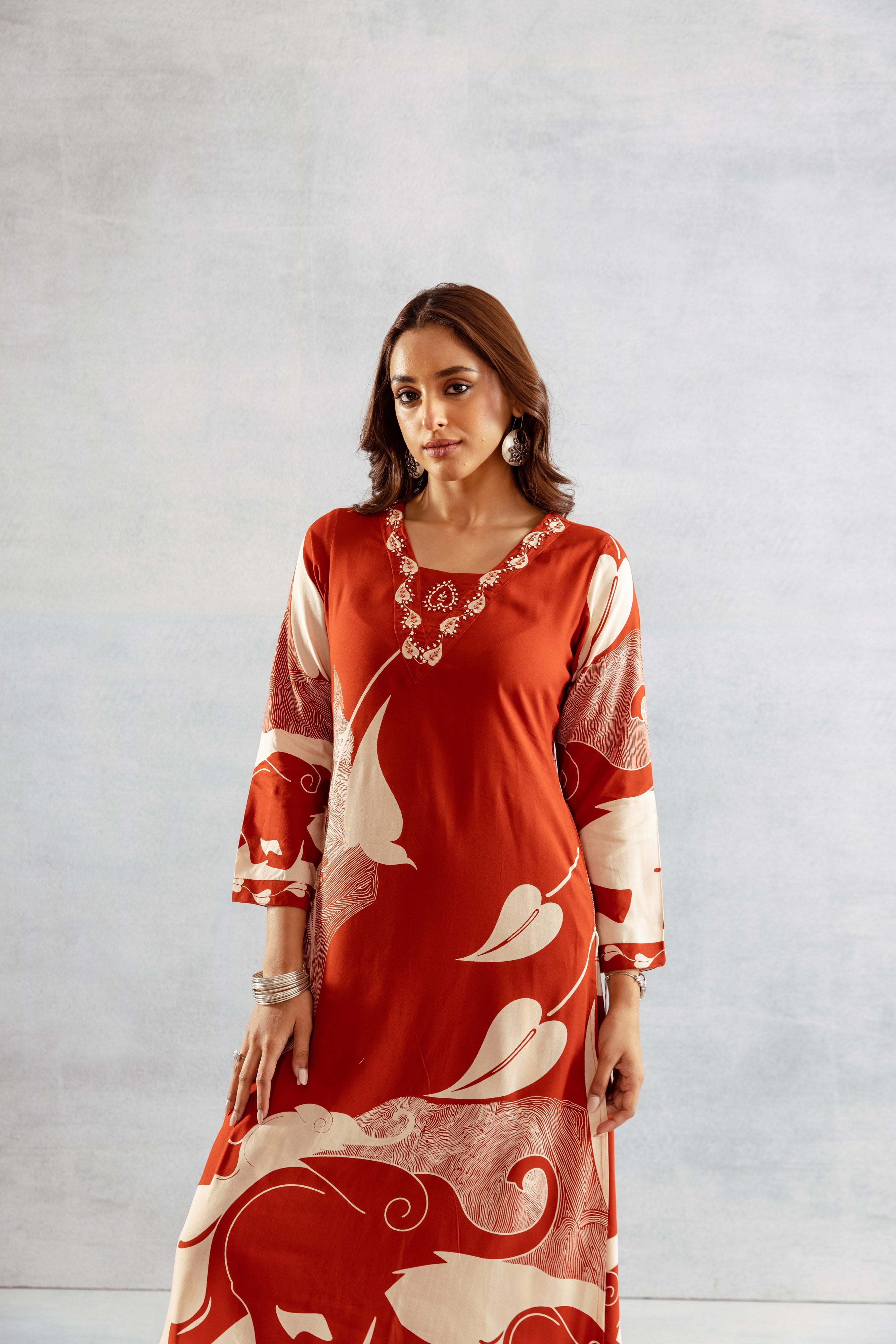 Women's Rust German Rayon Kurta and Palazzo Set