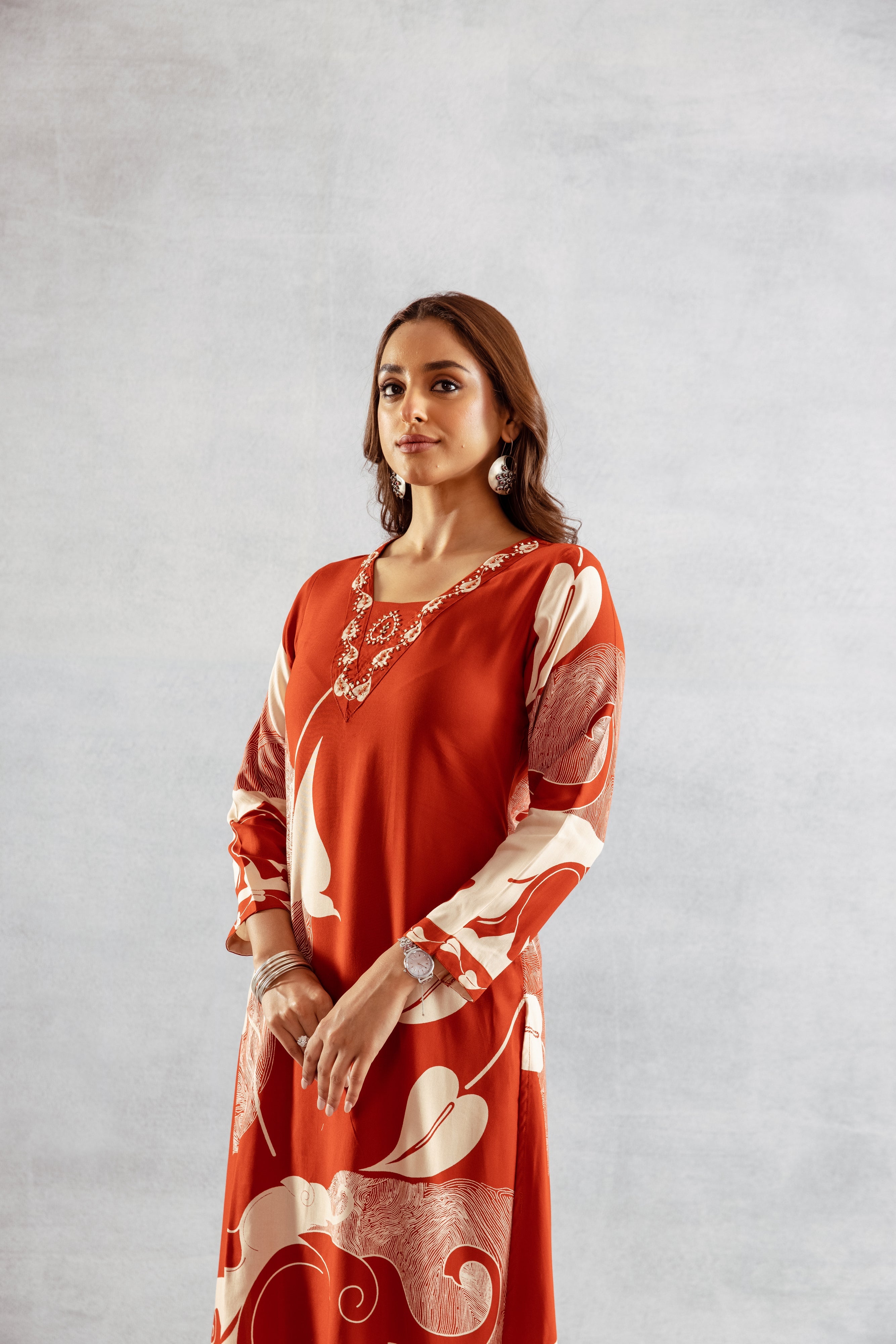 Women's Rust German Rayon Kurta and Palazzo Set