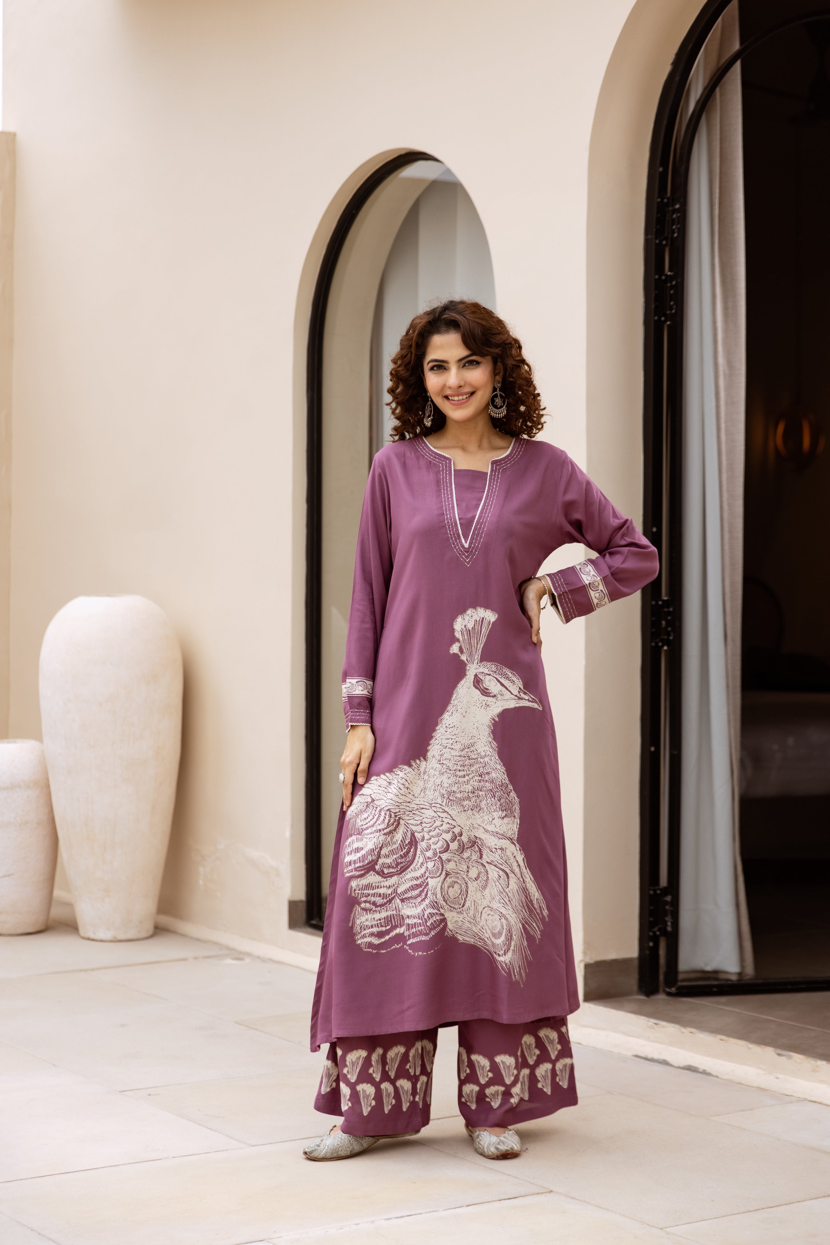 Women's Dusty Purple German Rayon Kurta and Palazzo Set
