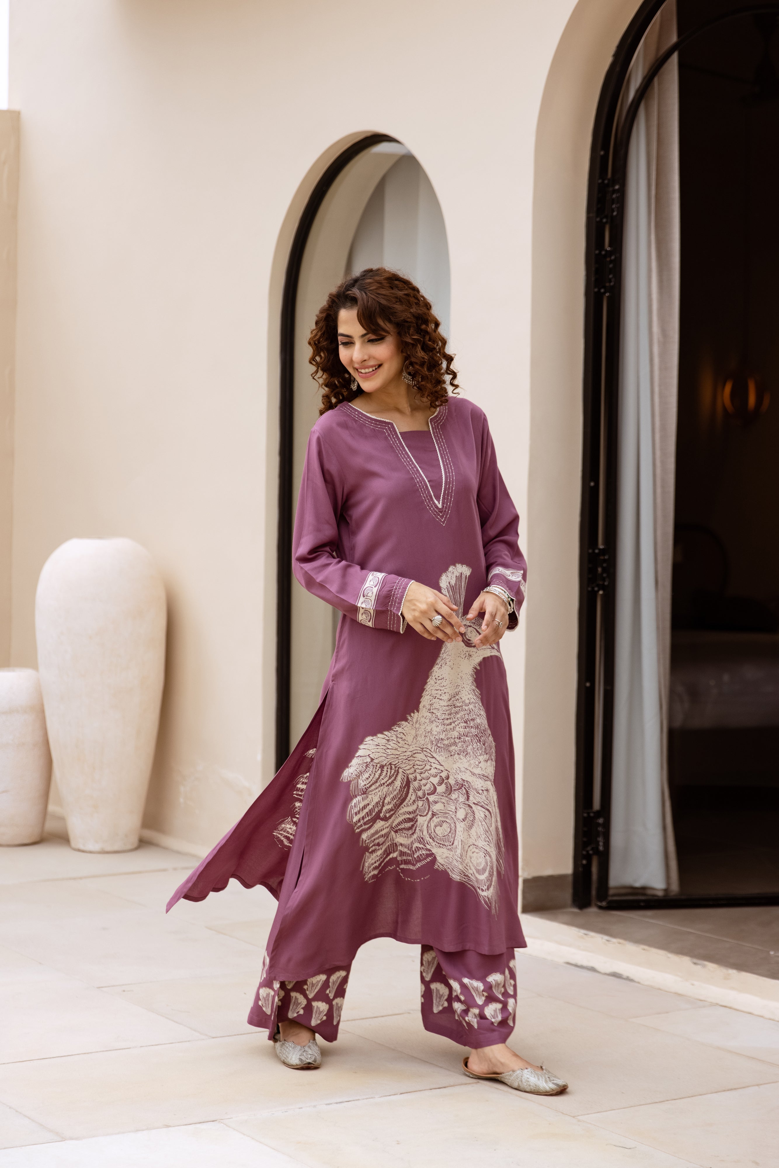 Women's Dusty Purple German Rayon Kurta and Palazzo Set