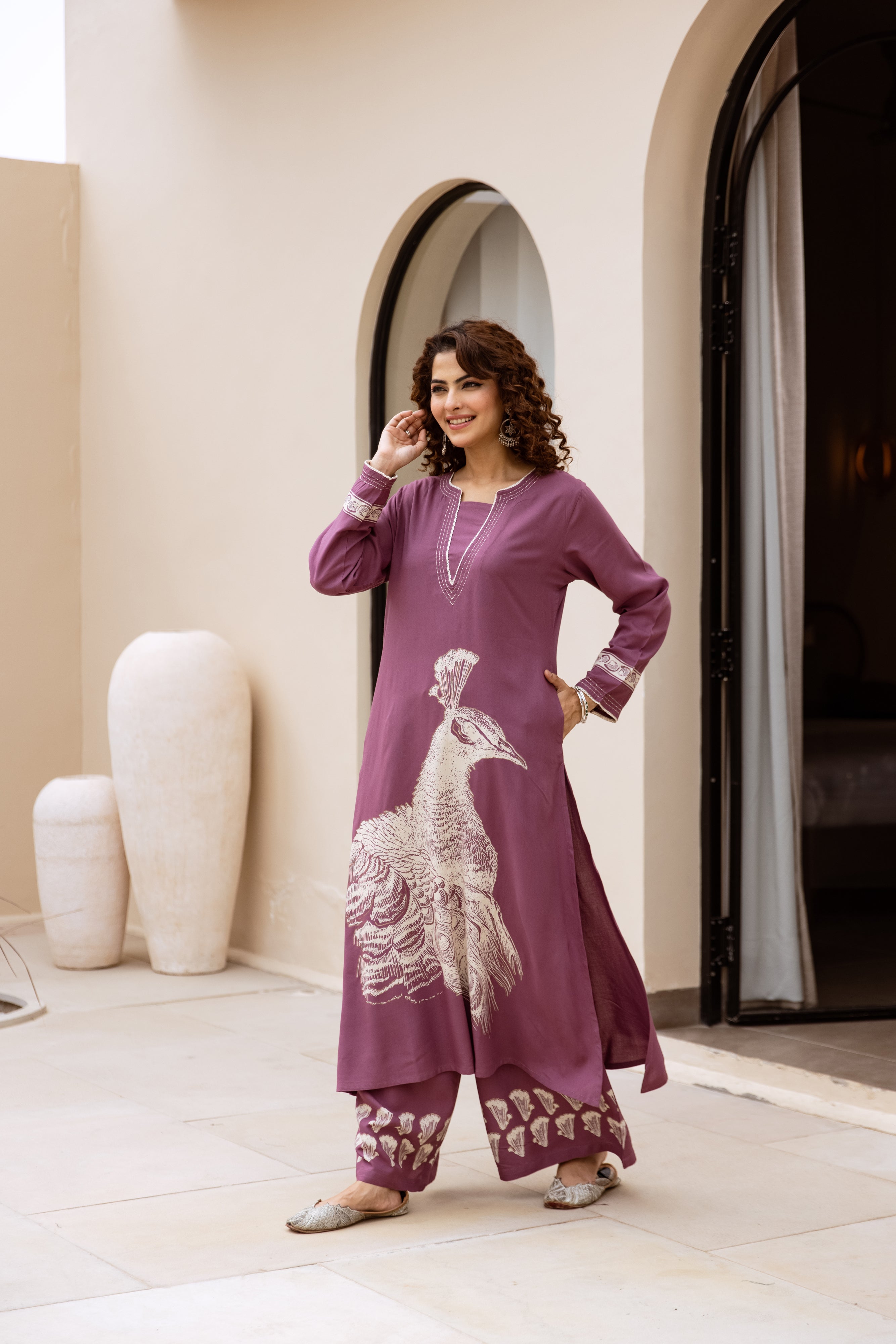 Women's Dusty Purple German Rayon Kurta and Palazzo Set
