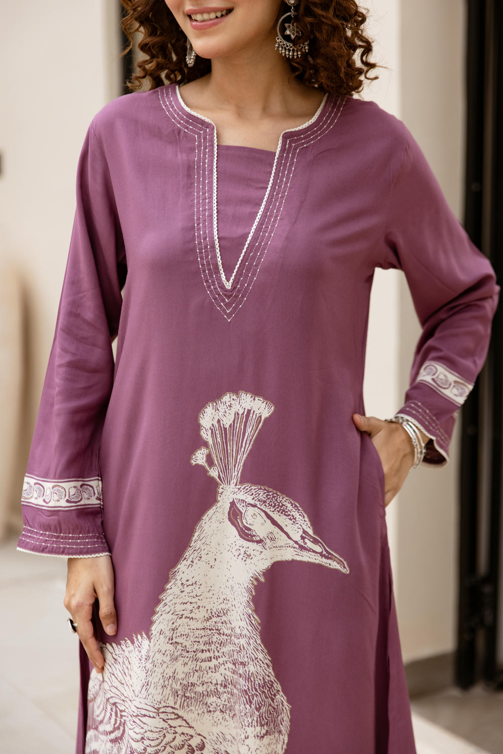 Women's Dusty Purple German Rayon Kurta and Palazzo Set