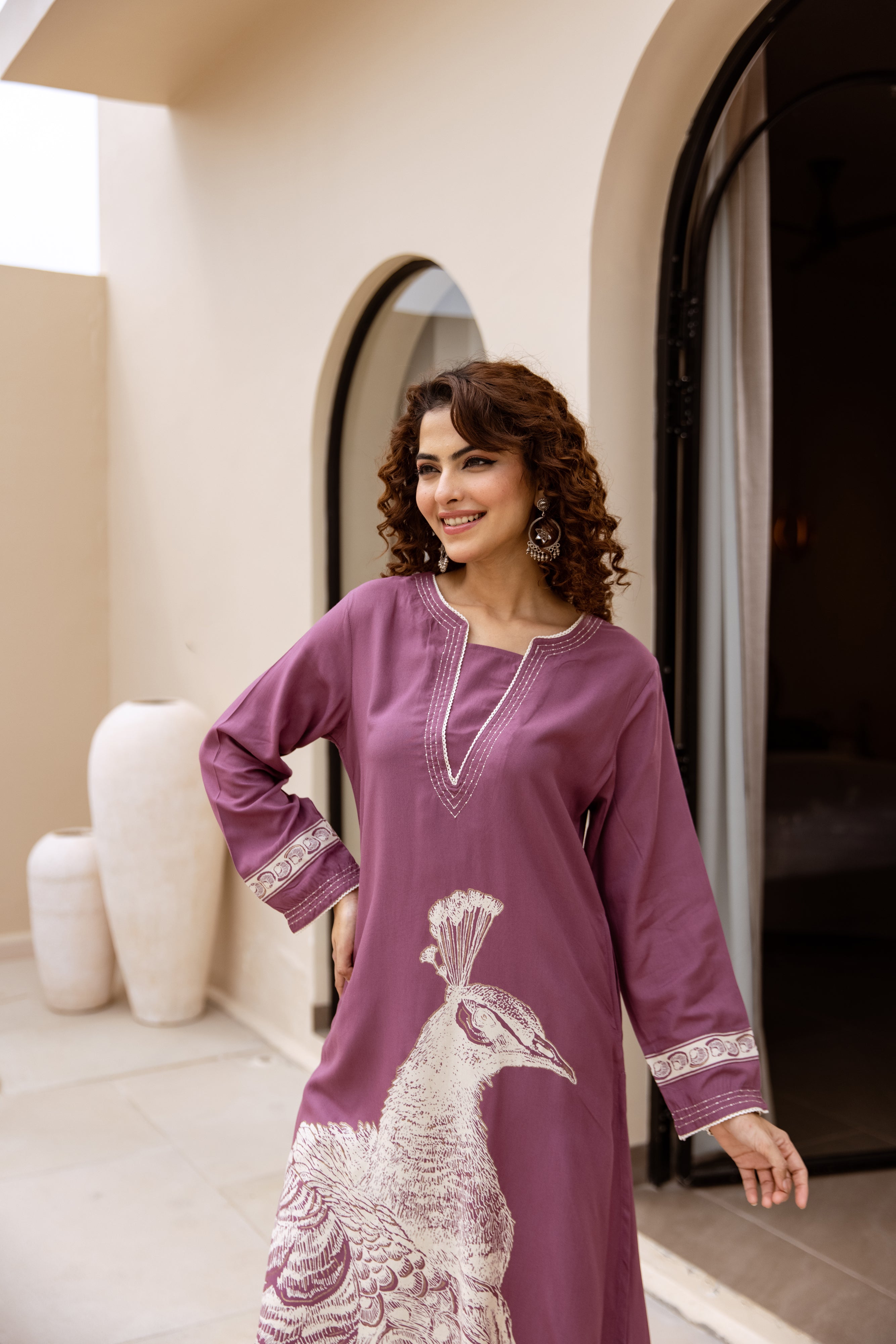 Women's Dusty Purple German Rayon Kurta and Palazzo Set