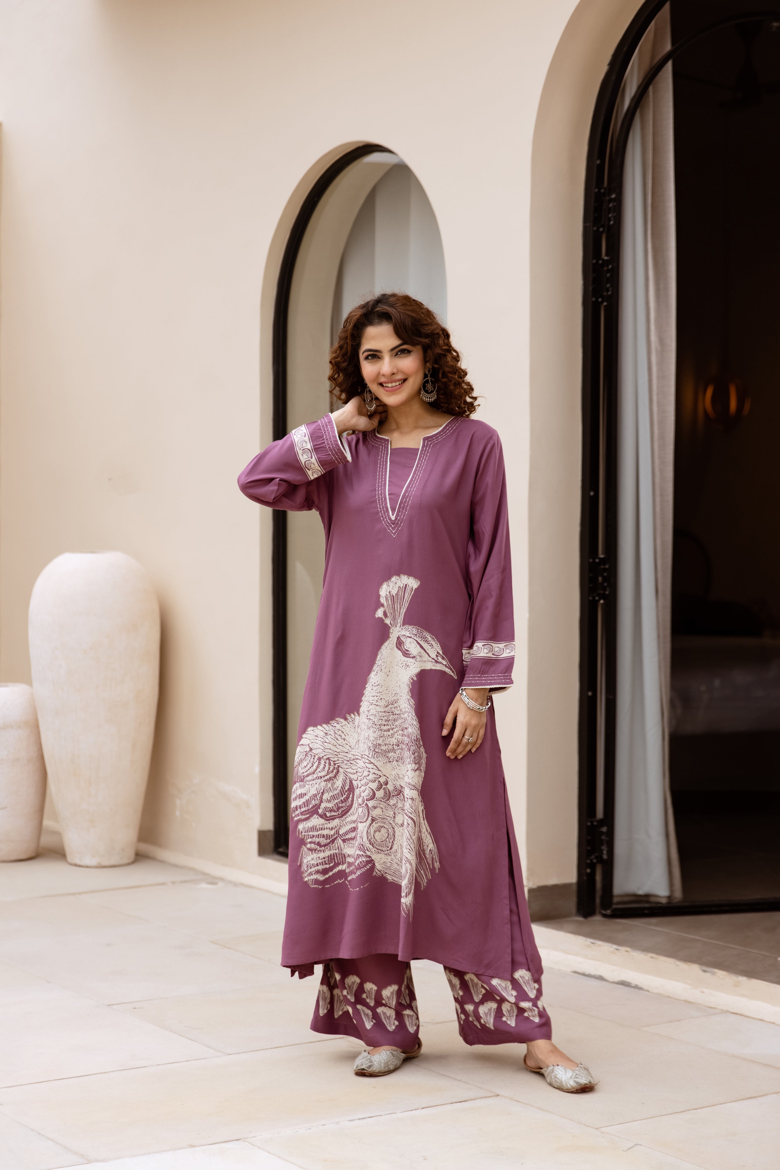 Women's Dusty Purple German Rayon Kurta and Palazzo Set