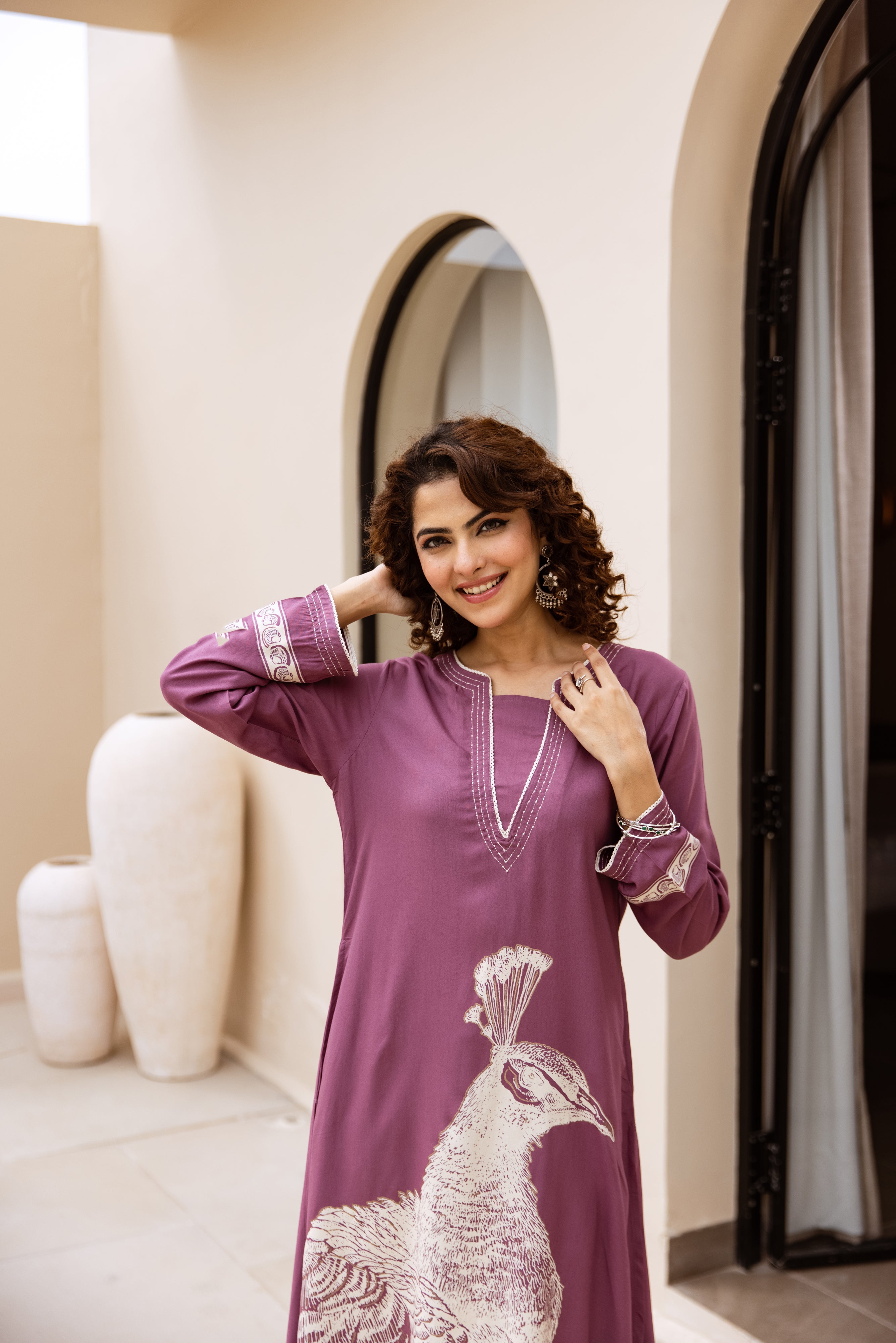 Women's Dusty Purple German Rayon Kurta and Palazzo Set