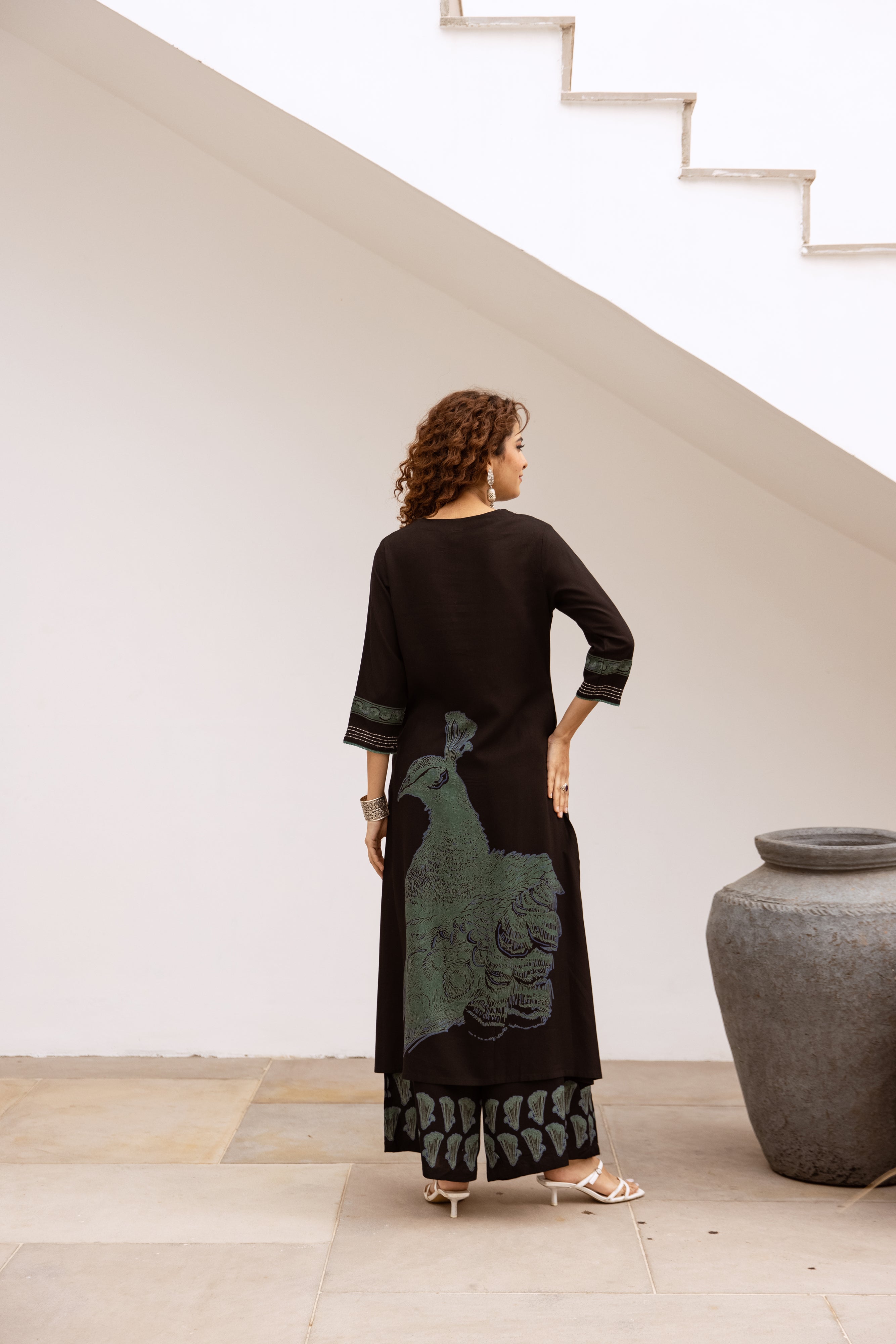 Women's Black German Rayon Kurta and Palazzo Set